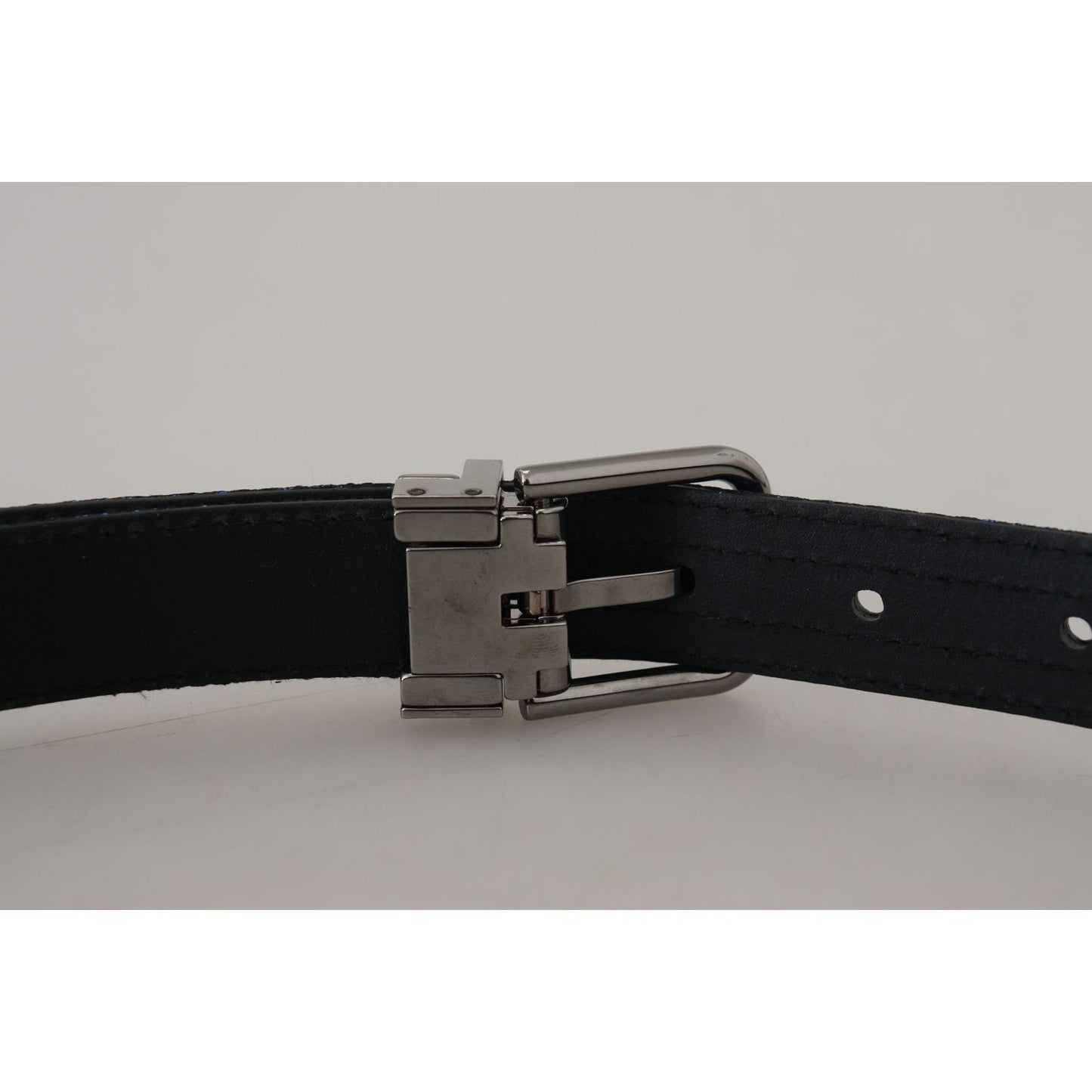 Dolce & Gabbana Elegant Blue Jacquard Leather Belt Dolce & Gabbana Dark Gray