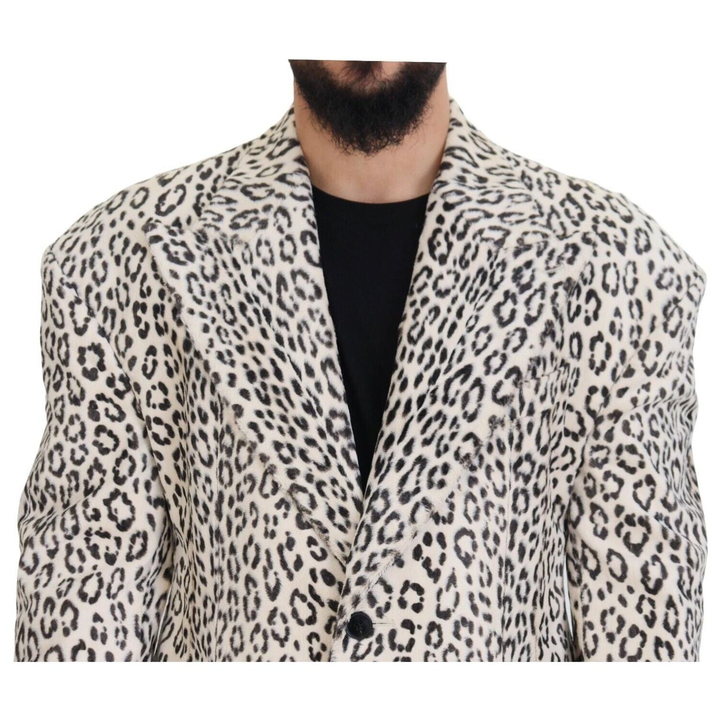 Dolce & Gabbana White Leopard Single Breasted Coat Blazer JKT3445 - 50