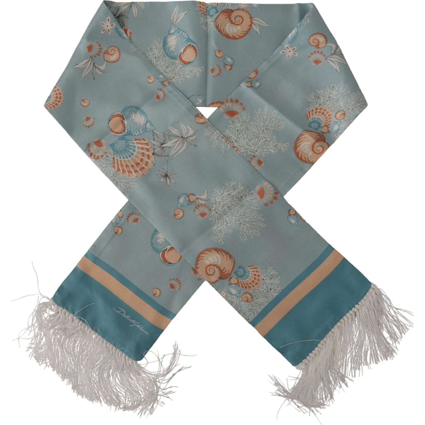 Dolce & Gabbana Elegant Silk Scarf with Shell Motif Dolce & Gabbana Slate Gray