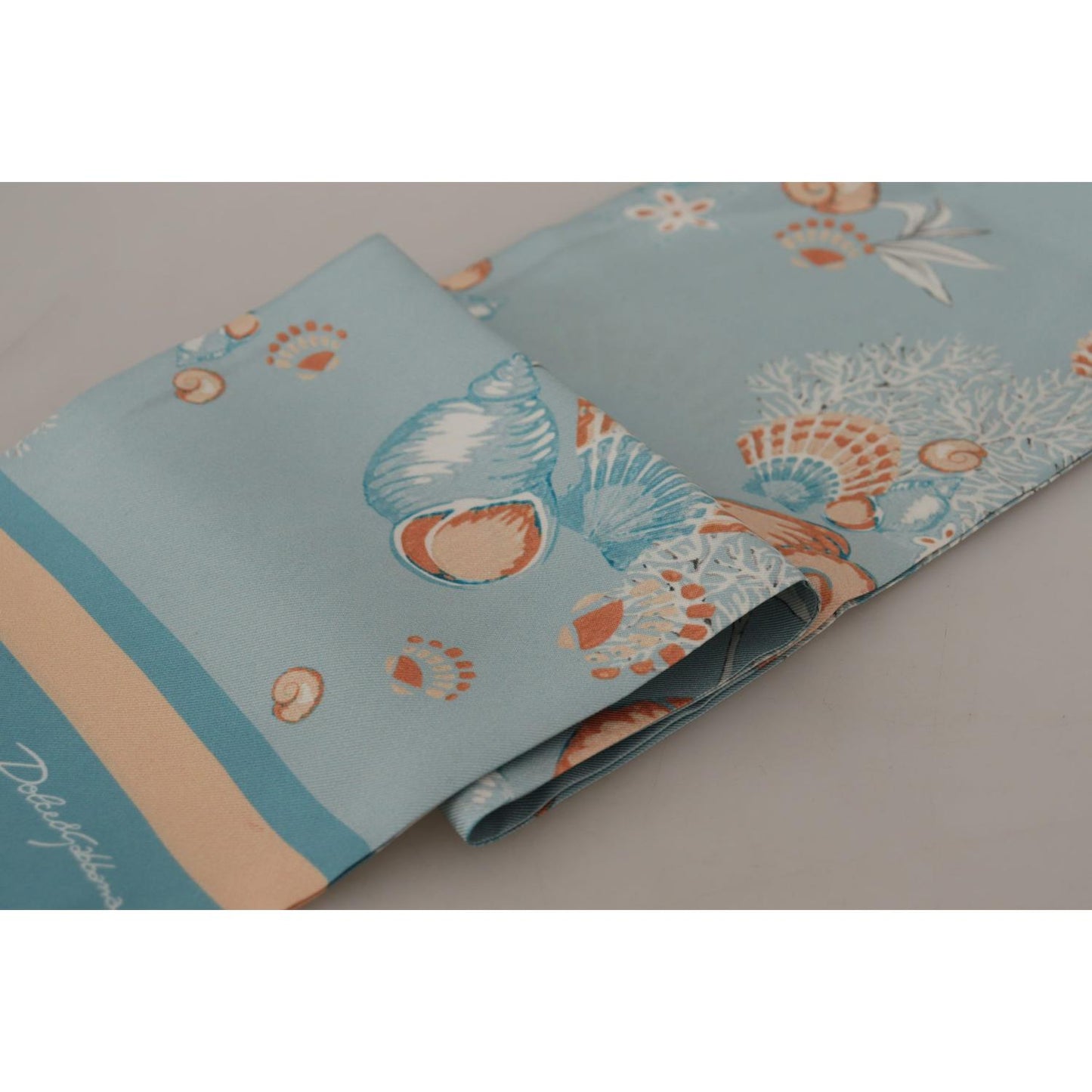 Dolce & Gabbana Elegant Silk Scarf with Shell Motif Dolce & Gabbana Light Slate Gray