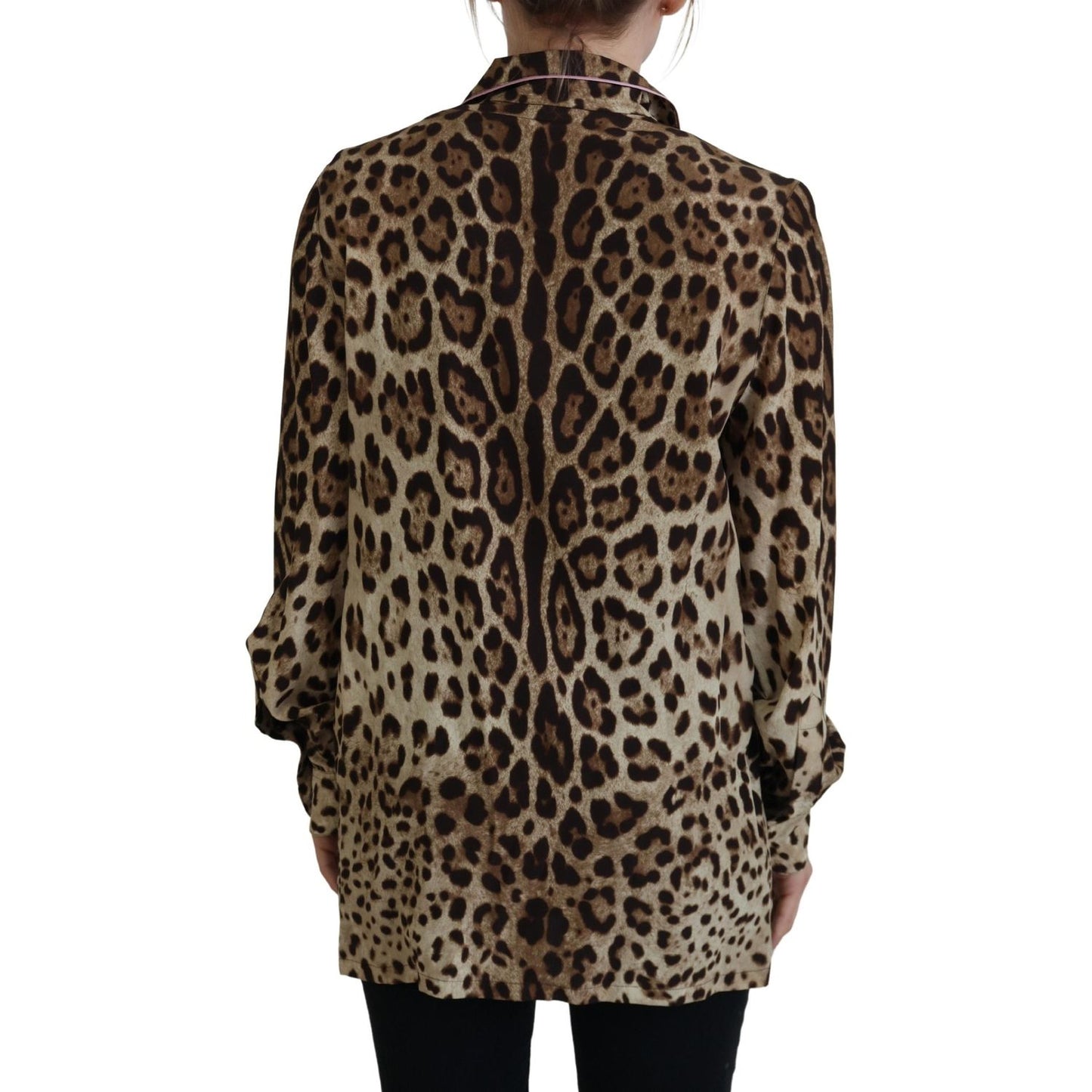 Dolce & Gabbana Elegant Silk Leopard Print Collared Top Dolce & Gabbana Dark Slate Gray