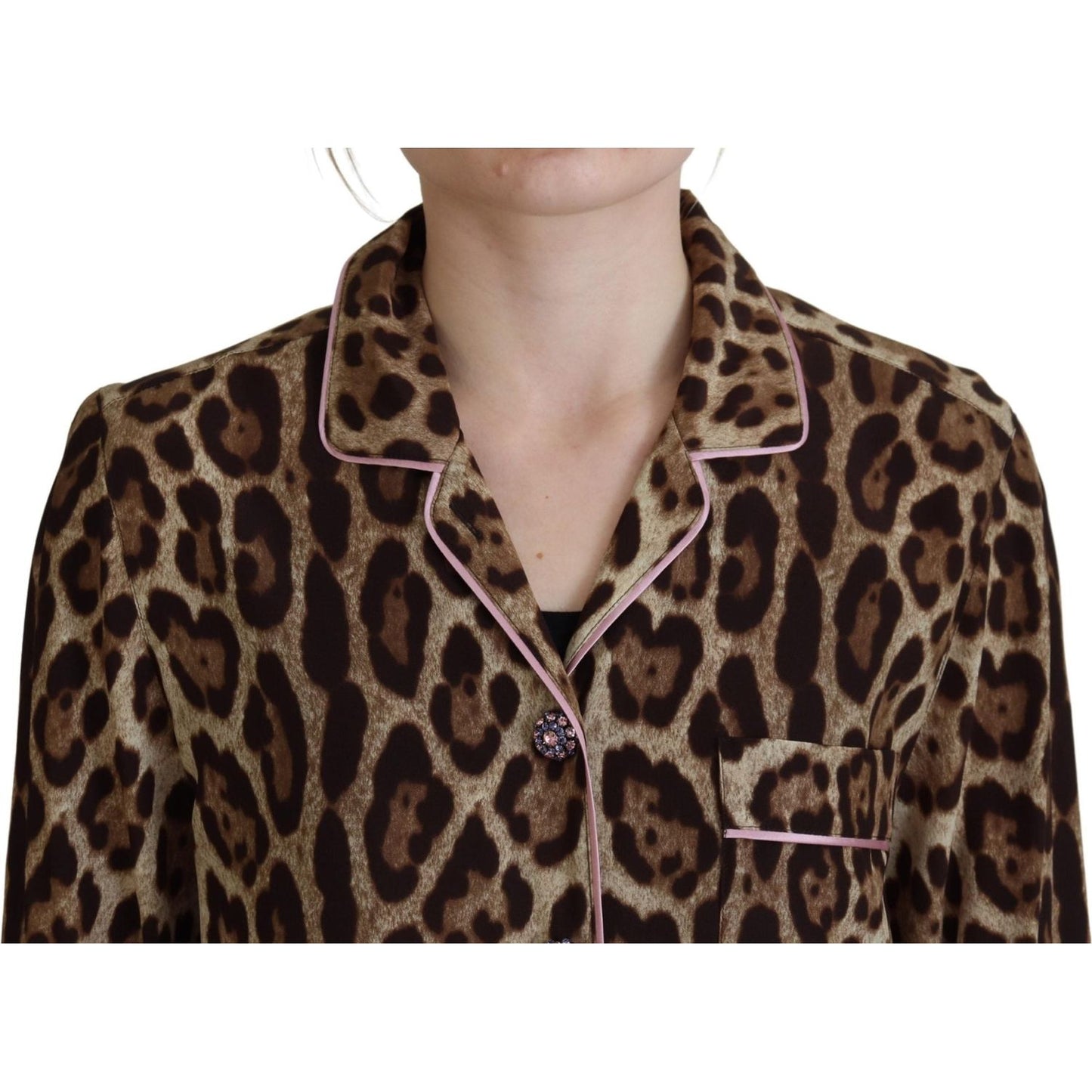 Dolce & Gabbana Elegant Silk Leopard Print Collared Top Dolce & Gabbana Dark Slate Gray