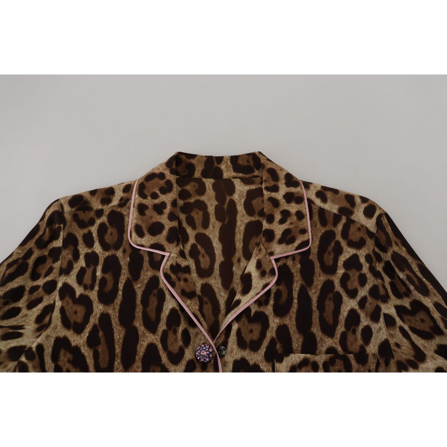 Dolce & Gabbana Elegant Silk Leopard Print Collared Top Dolce & Gabbana Gray