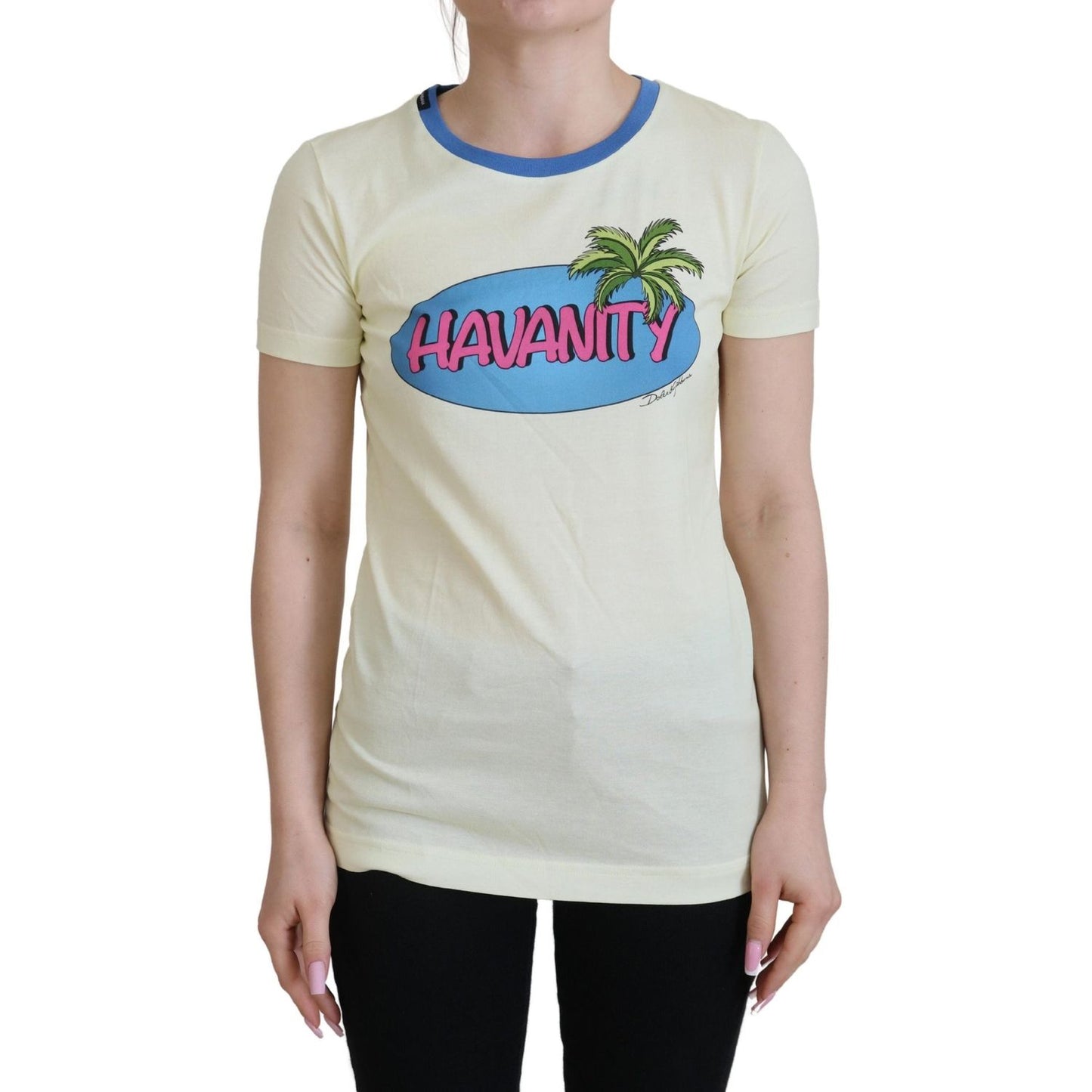 Dolce & Gabbana Elegant Yellow Cotton Tee with Chic Print Dolce & Gabbana Gray