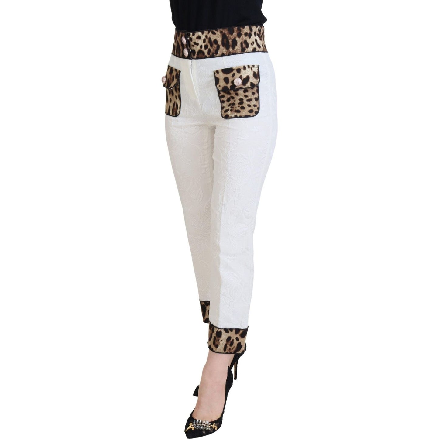 Dolce & Gabbana Elegant Leopard Print Pants for Sophisticated Style Dolce & Gabbana Light Gray