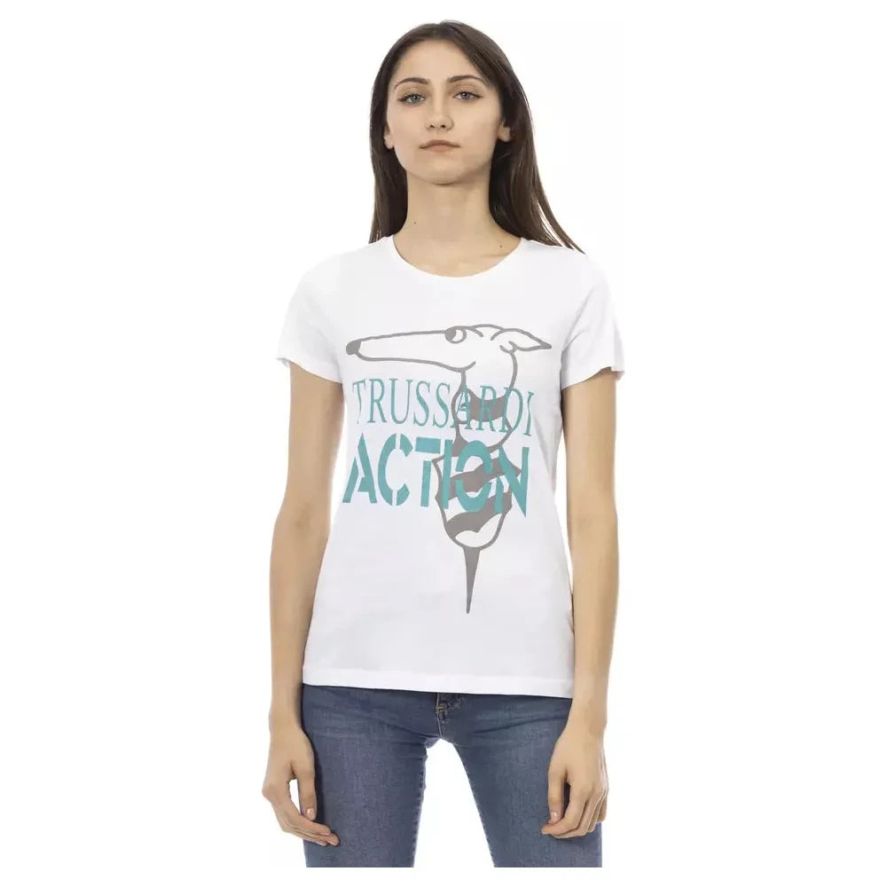 Trussardi Action Chic White Printed Tee: Summer Wardrobe Essential Trussardi Action Light Gray
