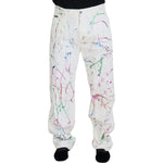 Dolce & Gabbana White Cotton Color Splash Print Denim Pants PAN73299 - 48