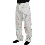 Dolce & Gabbana White Cotton Color Splash Print Denim Pants PAN73299 - 48