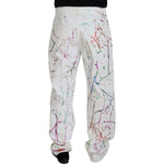 Dolce & Gabbana White Cotton Color Splash Print Denim Pants PAN73299 - 48