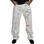 Dolce & Gabbana White Cotton Color Splash Print Denim Pants PAN73299 - 48