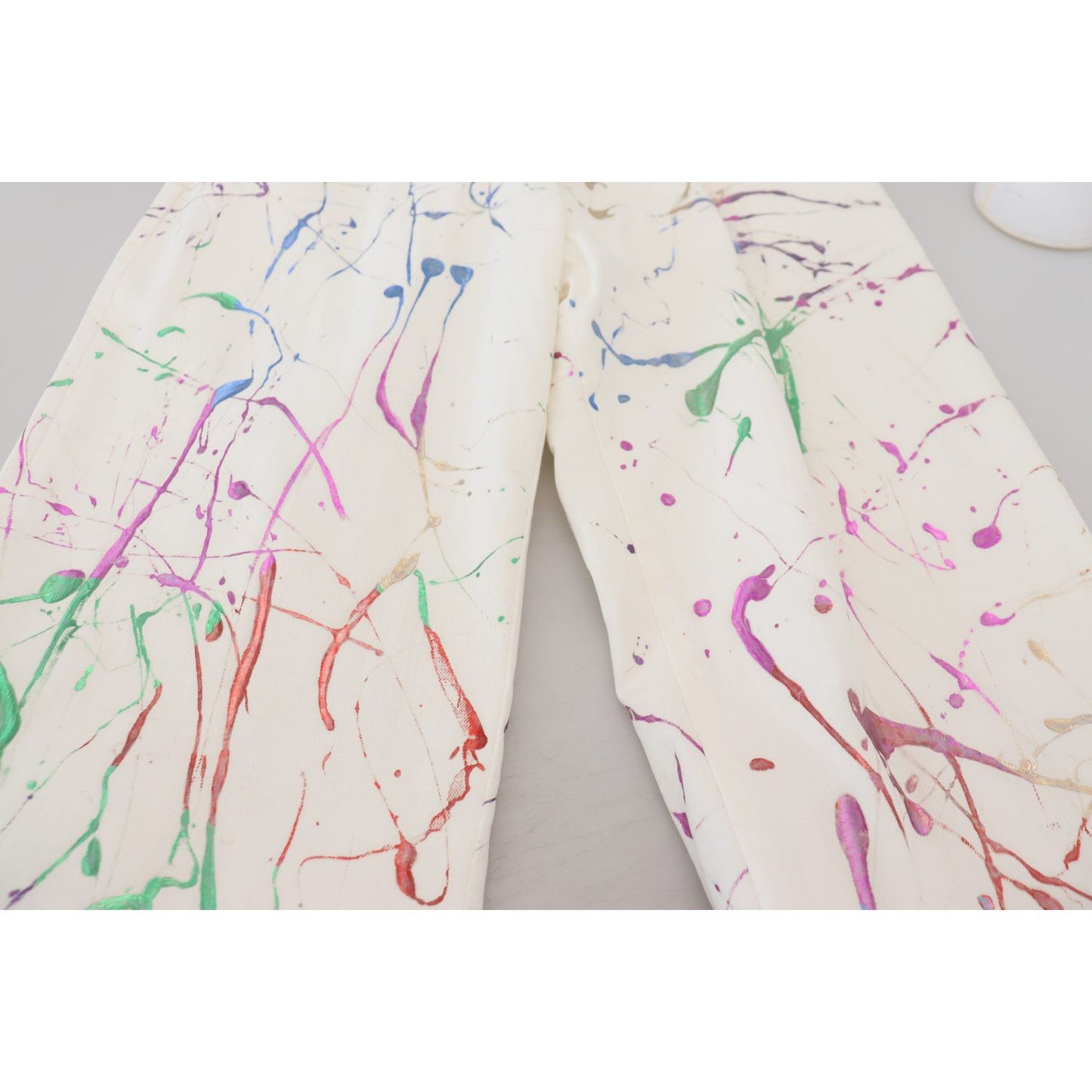 Dolce & Gabbana White Cotton Color Splash Print Denim Pants PAN73299 - 48