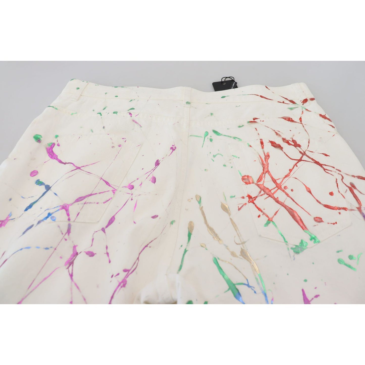 Dolce & Gabbana White Cotton Color Splash Print Denim Pants PAN73299 - 48