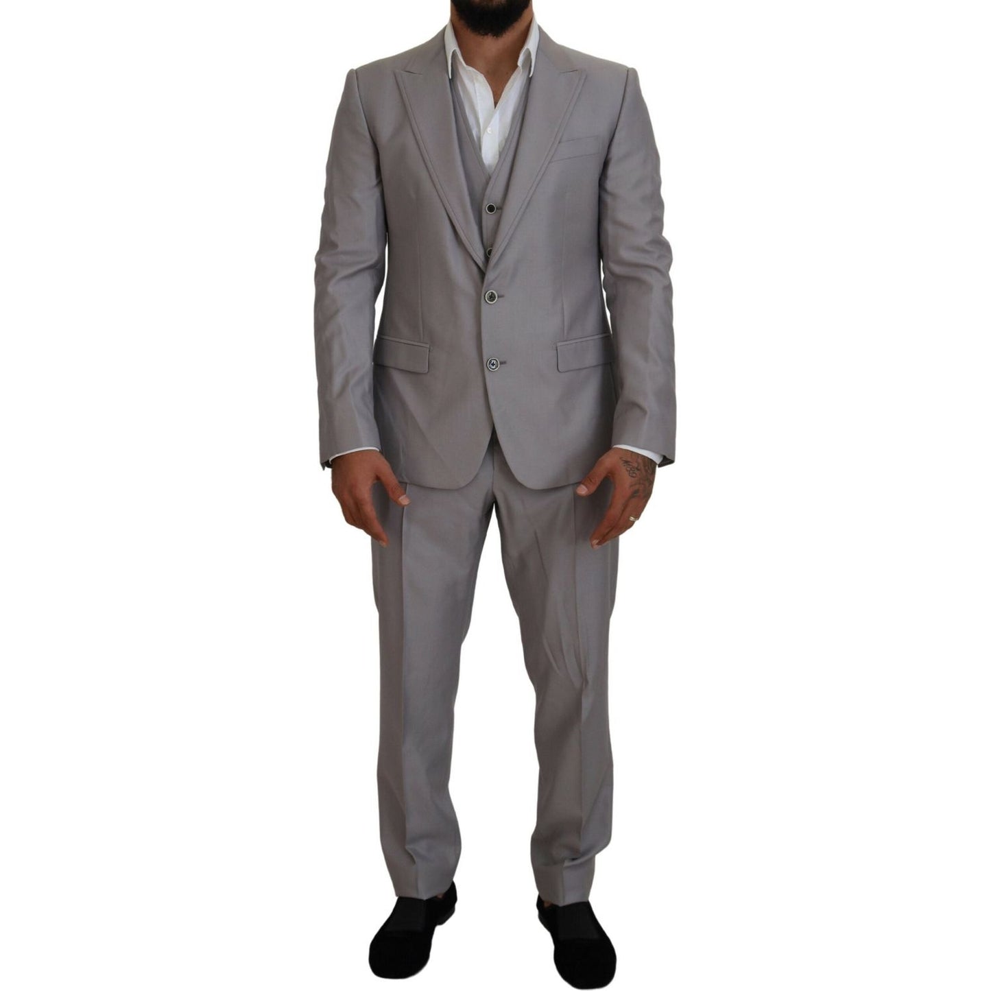 Dolce & Gabbana Silver Wool Silk 3 Piece Slim Fit Suit KOS2169- 52