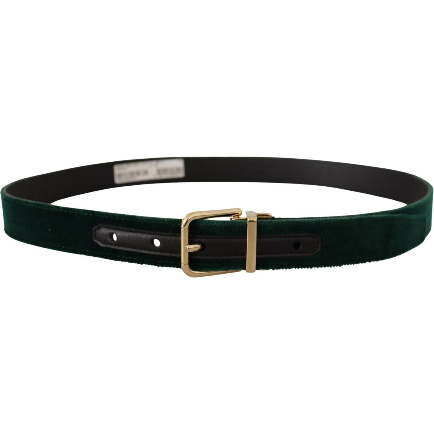 Dolce & Gabbana Emerald Velvet Designer Belt with Golden Buckle Dolce & Gabbana Black
