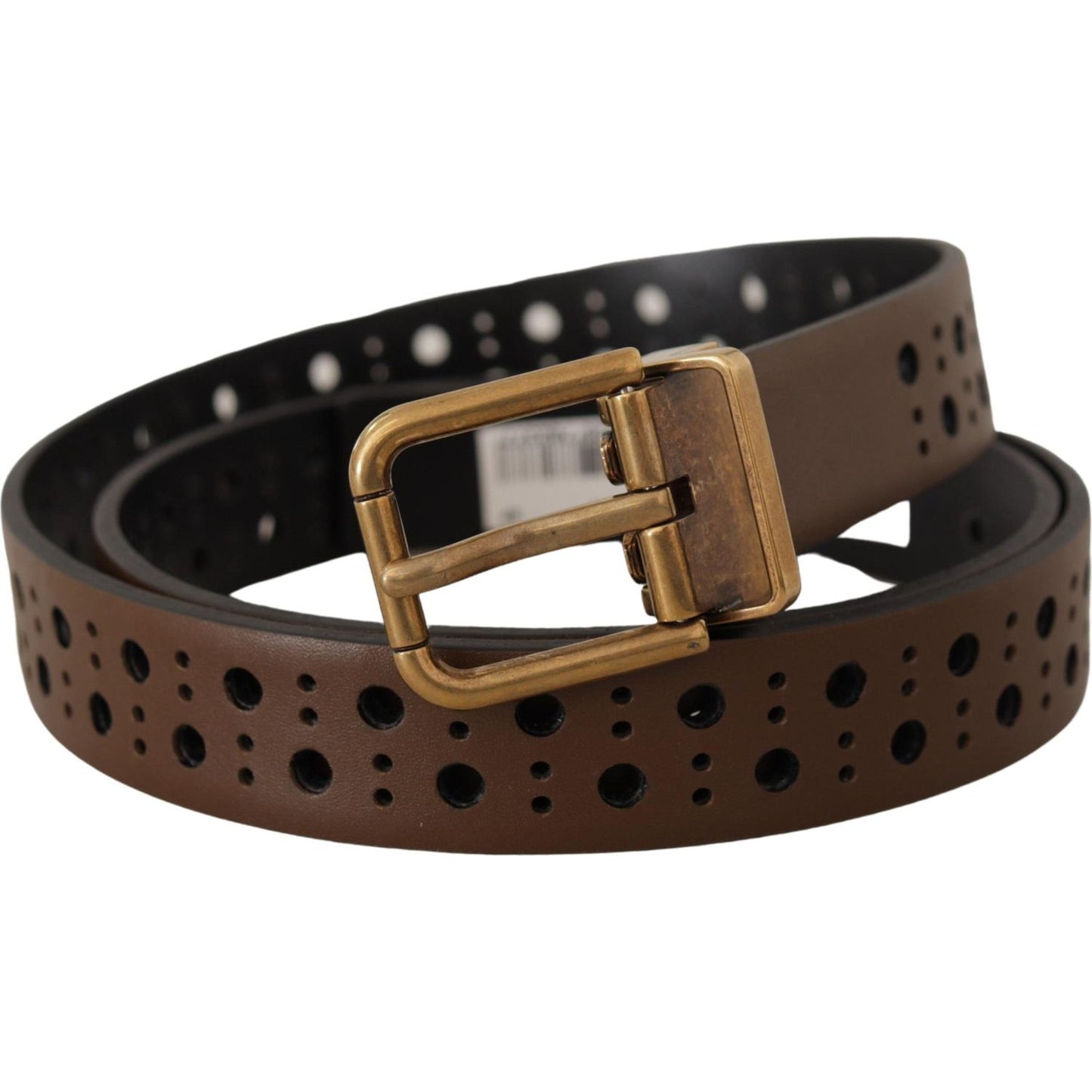 Dolce & Gabbana Elegant Brown Leather Belt with Golden Buckle Dolce & Gabbana Dark Slate Gray