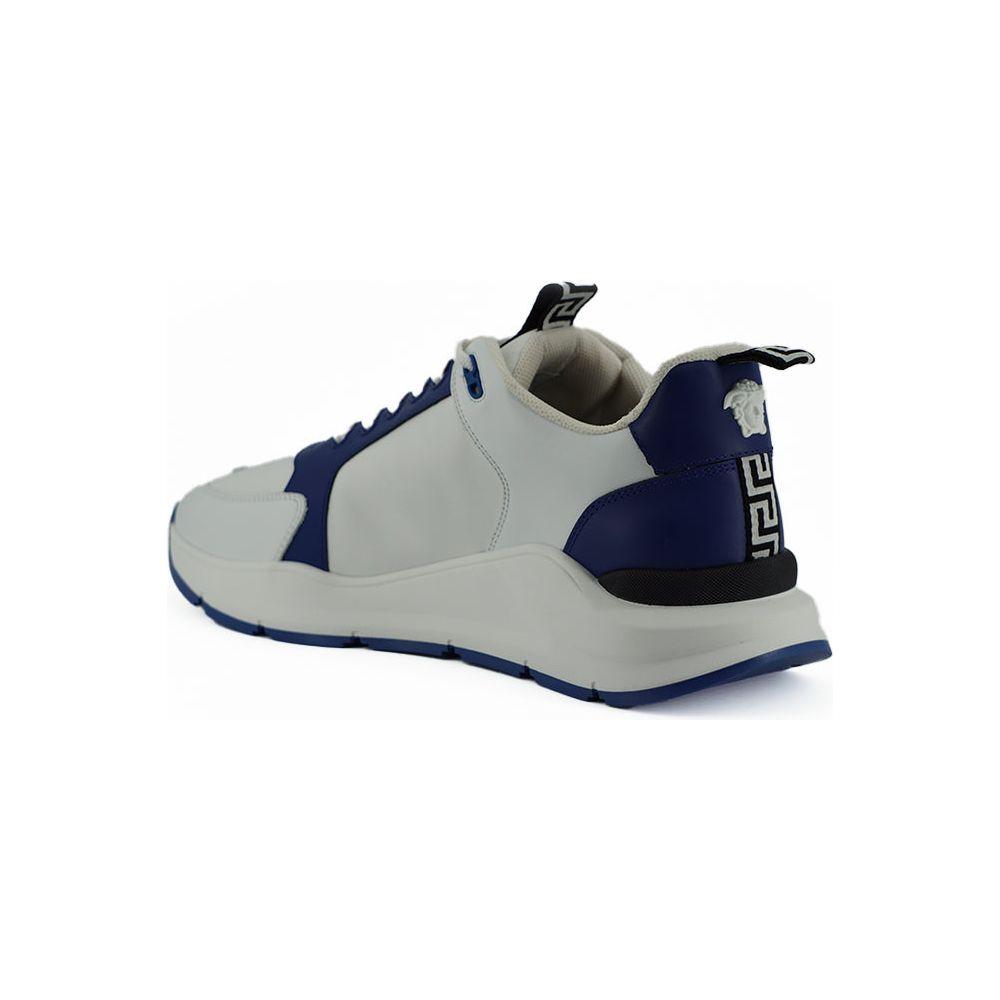Versace Elegant Blue and White Leather Sneakers Versace Dark Gray