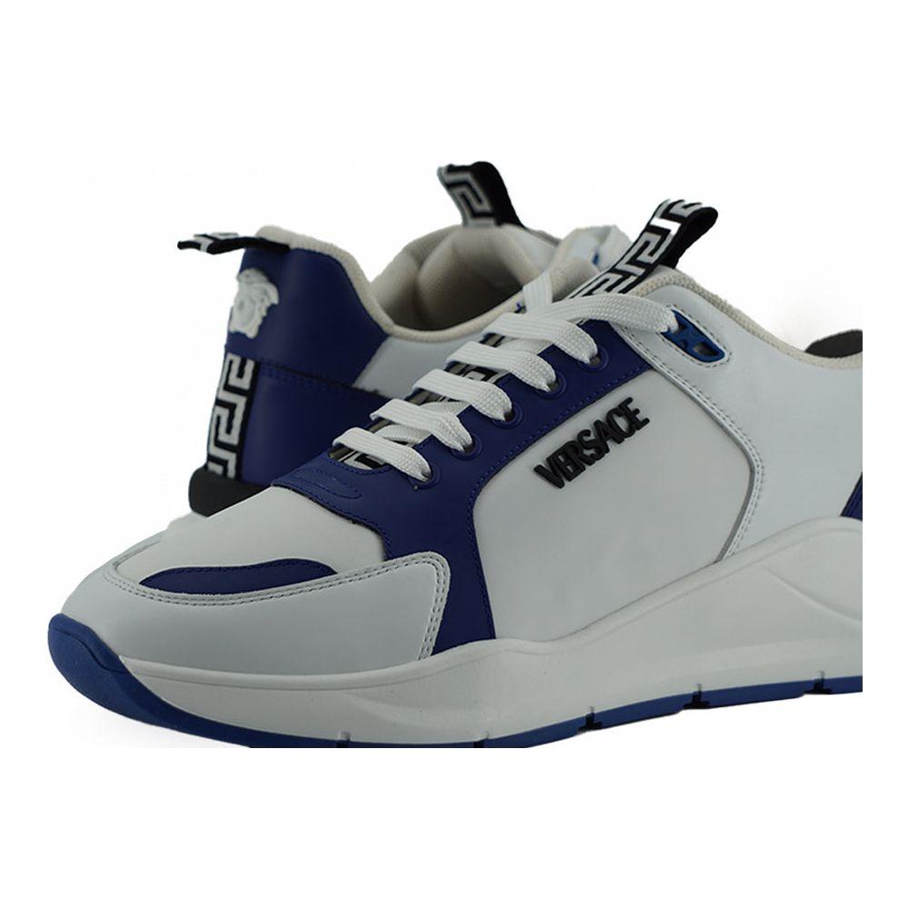 Versace Elegant Blue and White Leather Sneakers Versace Dark Gray