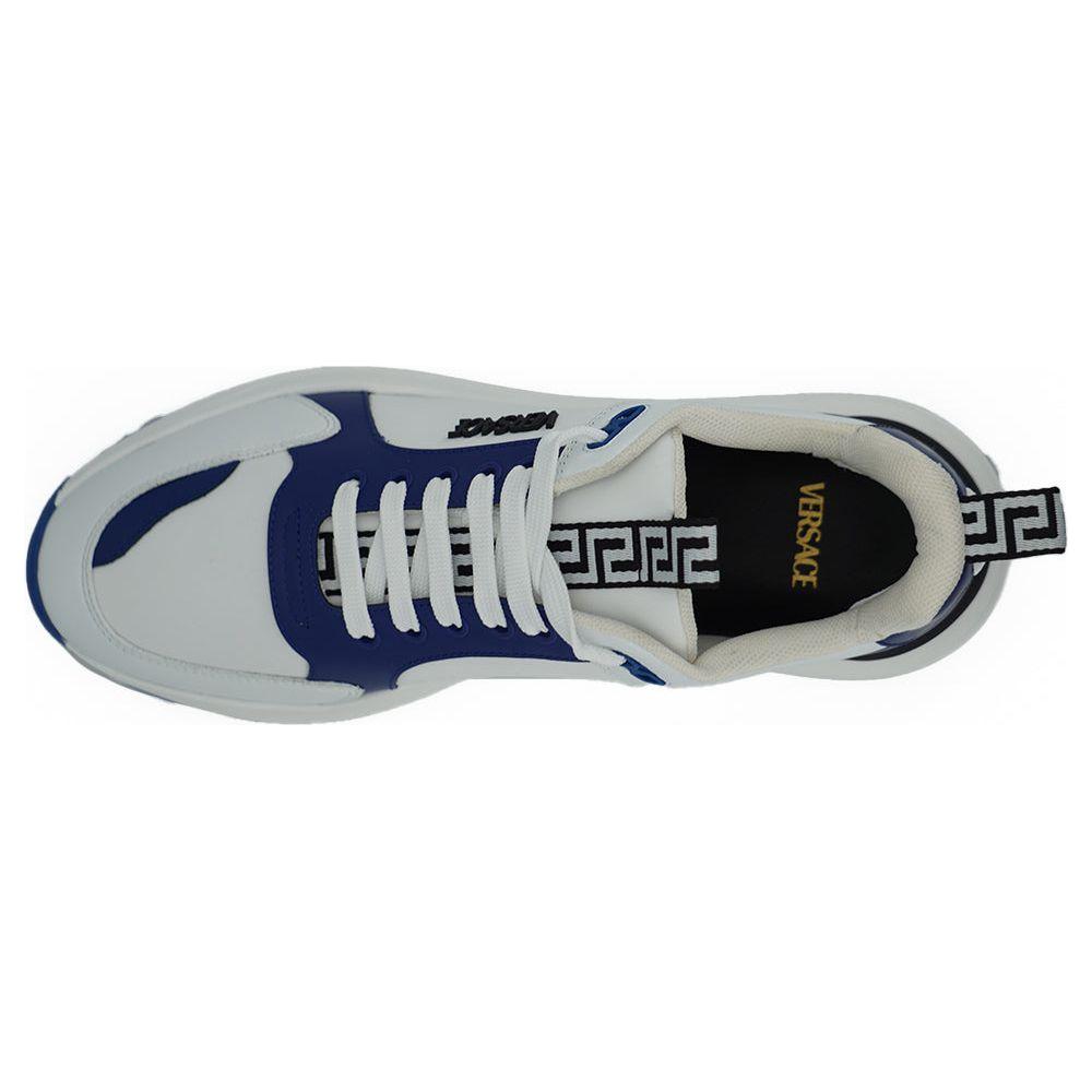 Versace Elegant Blue and White Leather Sneakers Versace Dark Gray