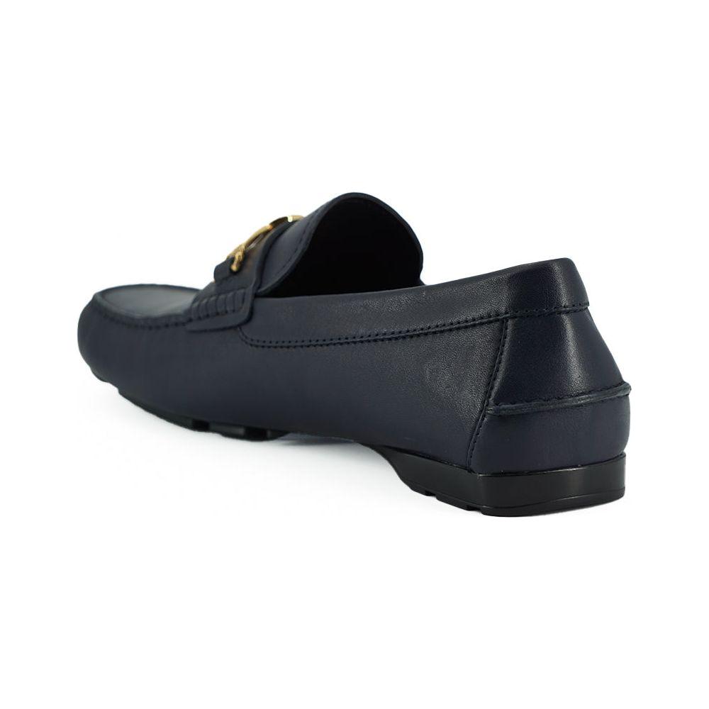Versace Elegant Navy Blue Calf Leather Loafers Versace Dark Slate Gray