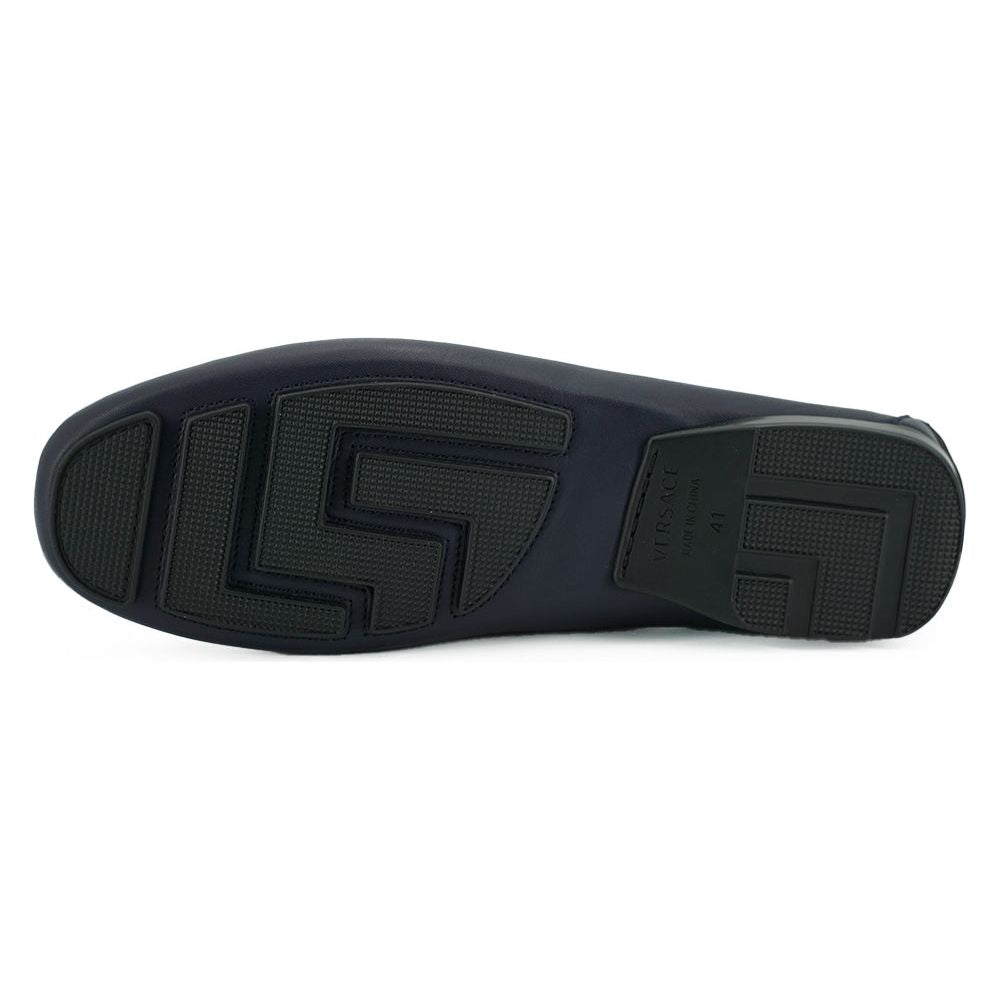 Versace Elegant Navy Blue Calf Leather Loafers Versace Dark Slate Gray