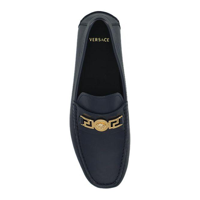 Versace Elegant Navy Blue Calf Leather Loafers Versace Dark Slate Gray