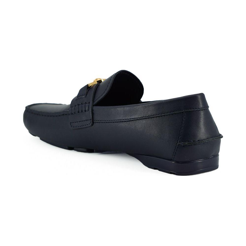 Versace Elegant Navy Blue Calf Leather Loafers Versace Dark Slate Gray