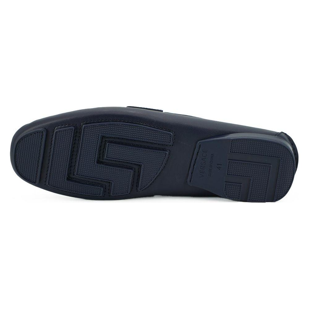 Versace Elegant Navy Blue Calf Leather Loafers Versace Dark Slate Gray