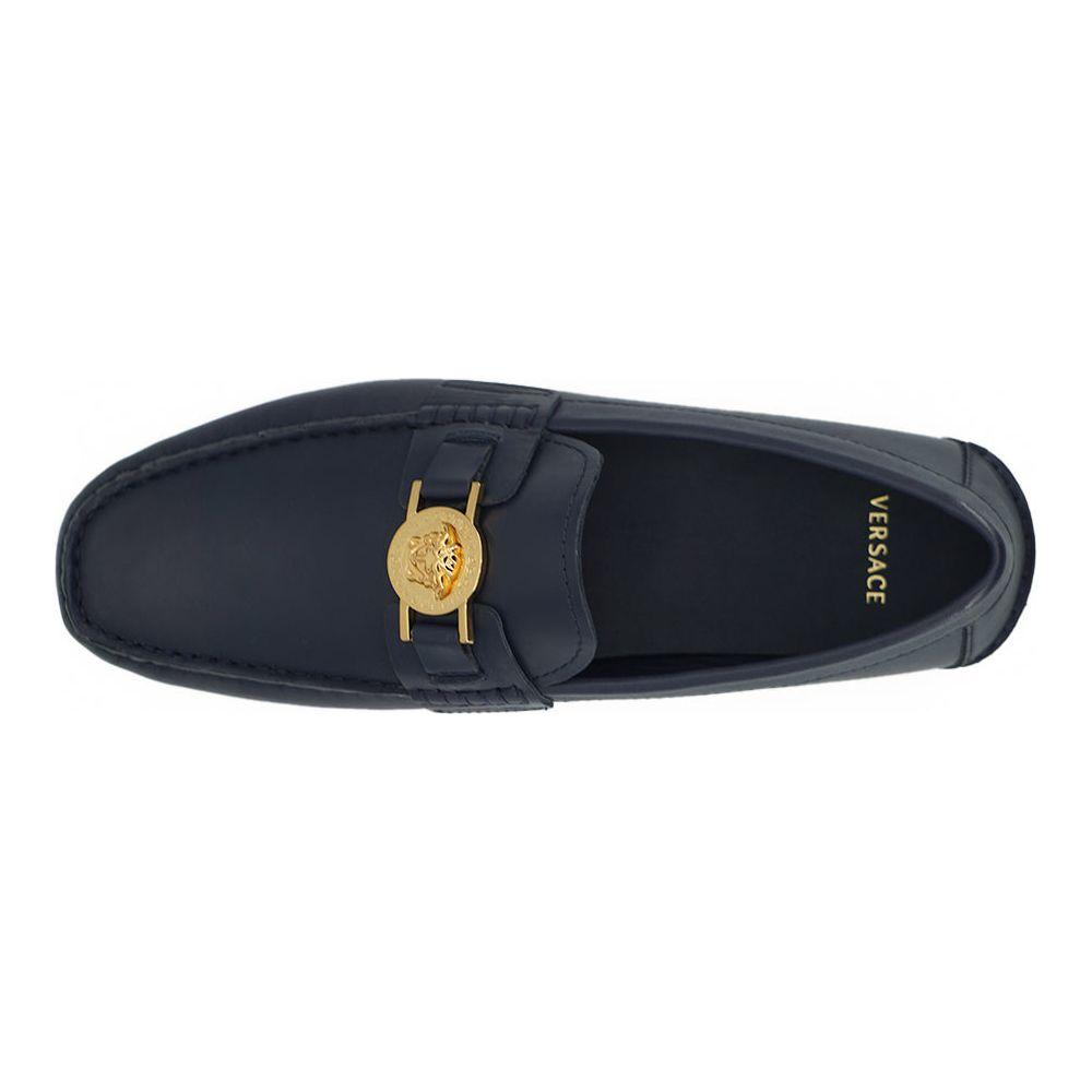 Versace Elegant Navy Blue Calf Leather Loafers Versace Dark Slate Gray