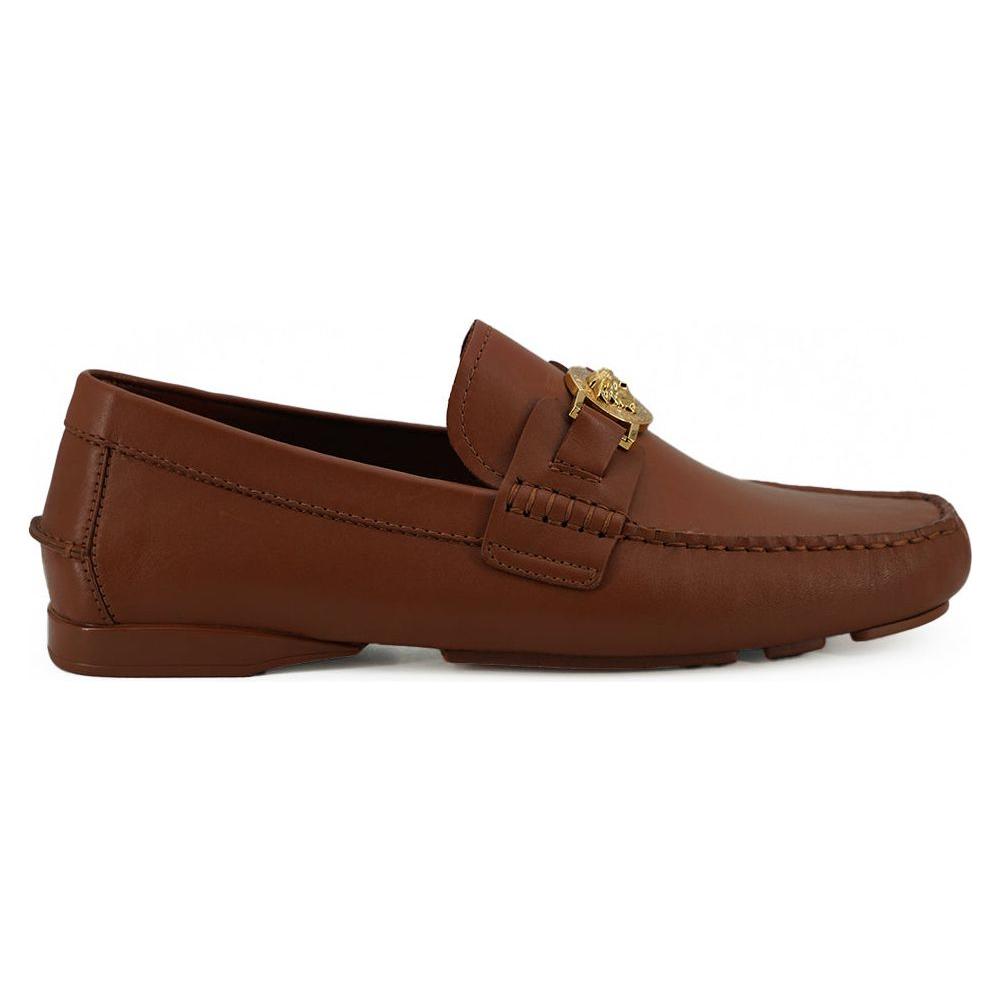 Versace Elegant Medusa-Embossed Leather Loafers Versace Saddle Brown