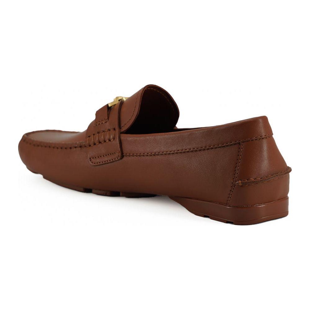 Versace Elegant Medusa-Embossed Leather Loafers Versace Saddle Brown