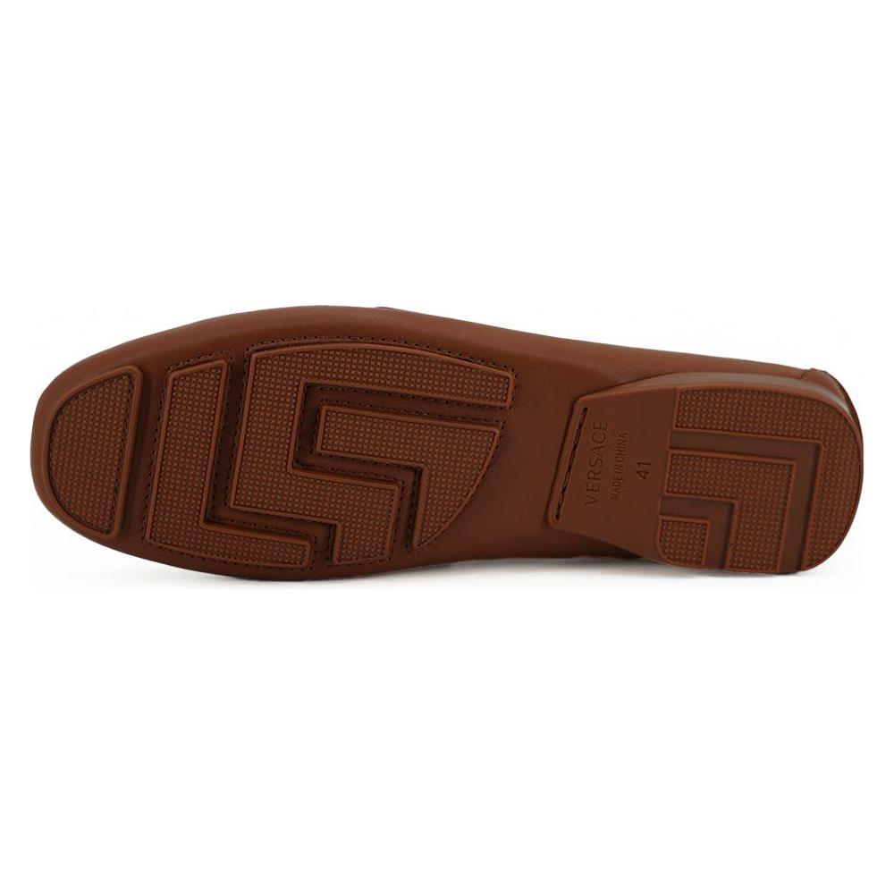 Versace Elegant Medusa-Embossed Leather Loafers Versace Saddle Brown