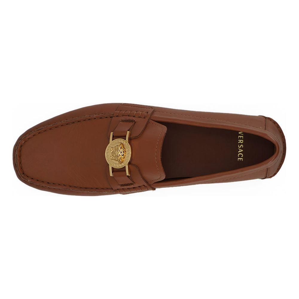 Versace Elegant Medusa-Embossed Leather Loafers Versace Saddle Brown