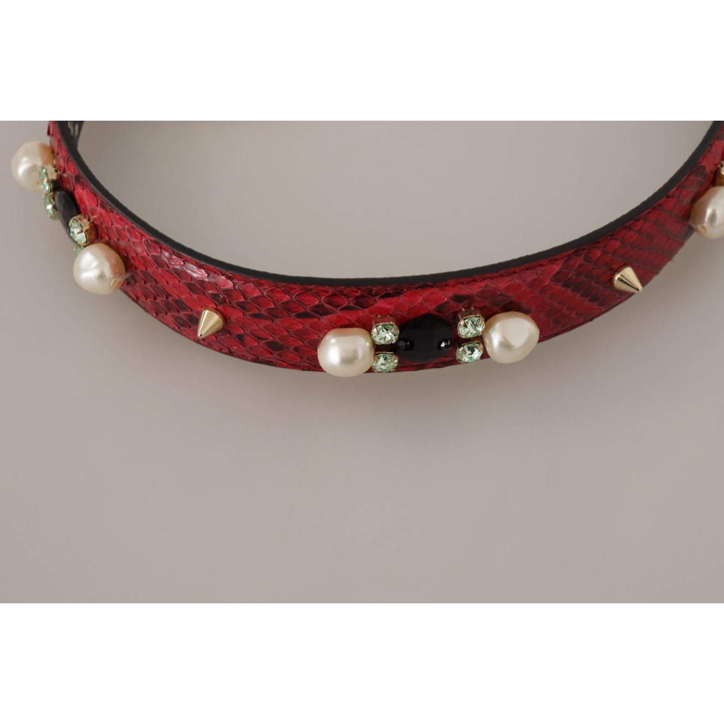 Dolce & Gabbana Elegant Red Python Leather Shoulder Strap Dolce & Gabbana Dark Gray
