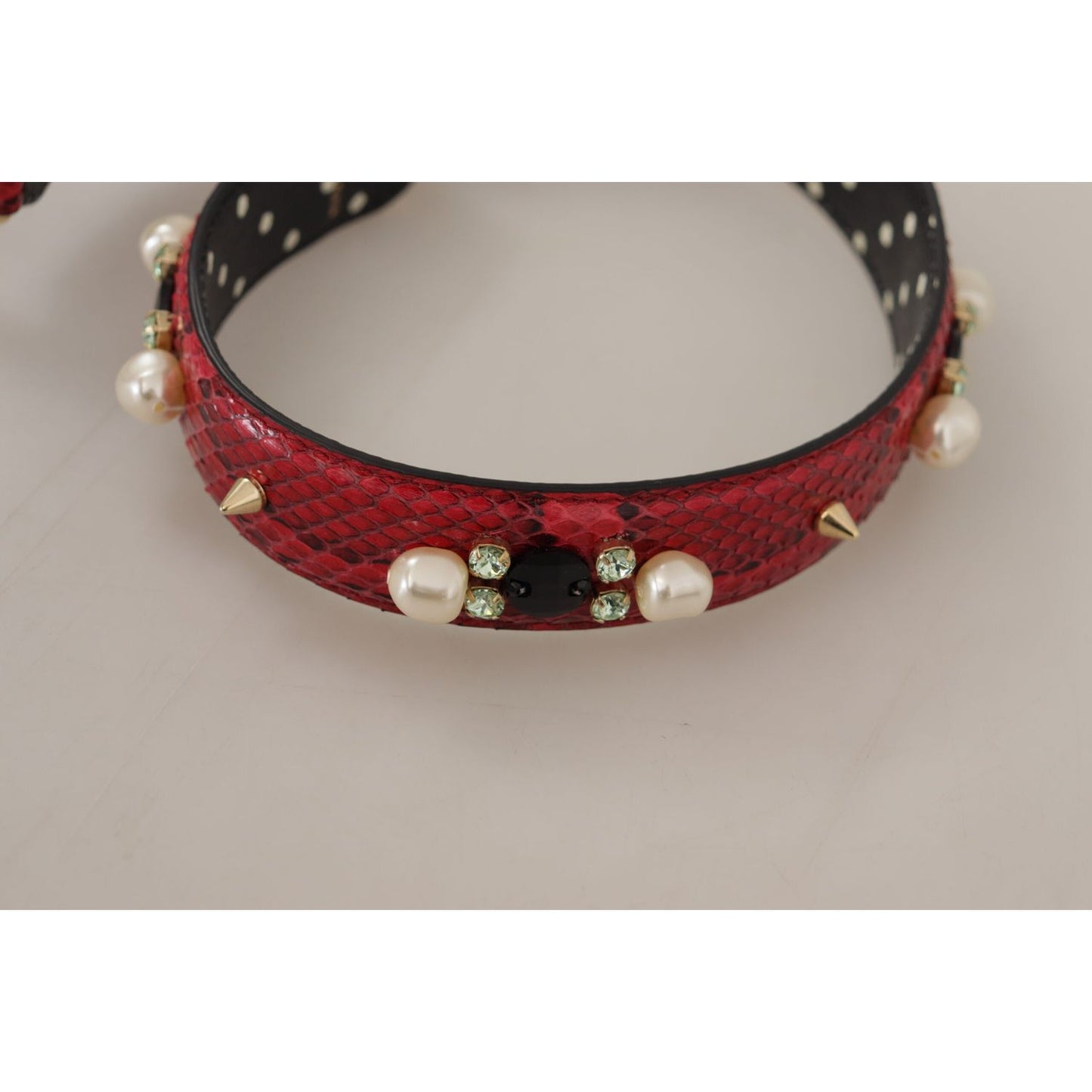 Dolce & Gabbana Elegant Red Python Leather Shoulder Strap Dolce & Gabbana Dark Gray