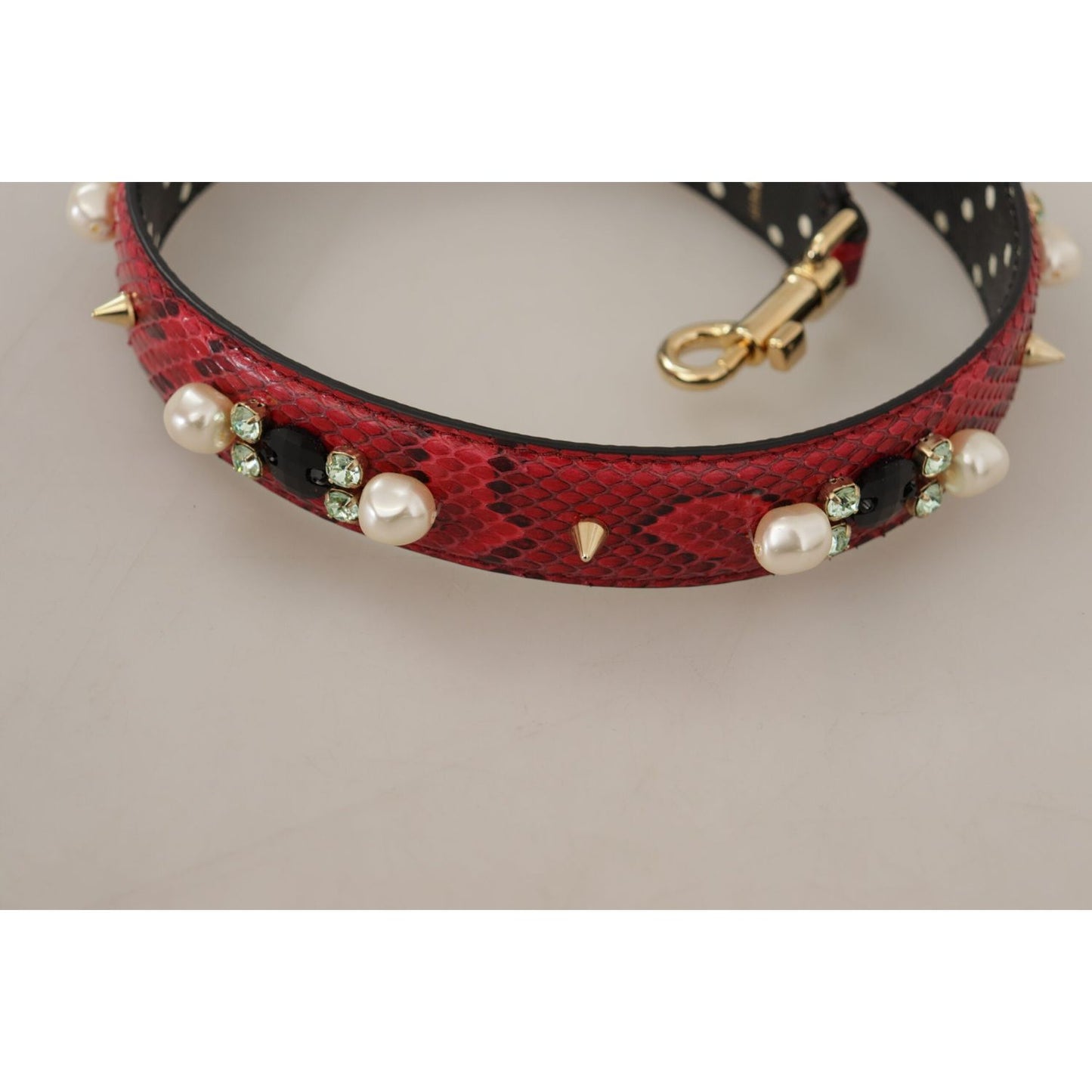 Dolce & Gabbana Elegant Red Python Leather Shoulder Strap Dolce & Gabbana Dark Gray
