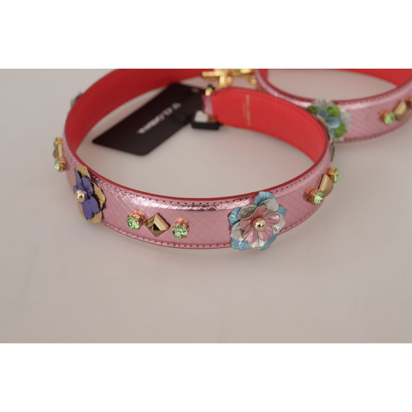 Dolce & Gabbana Elegant Metallic Pink Leather Shoulder Strap Dolce & Gabbana Dark Gray