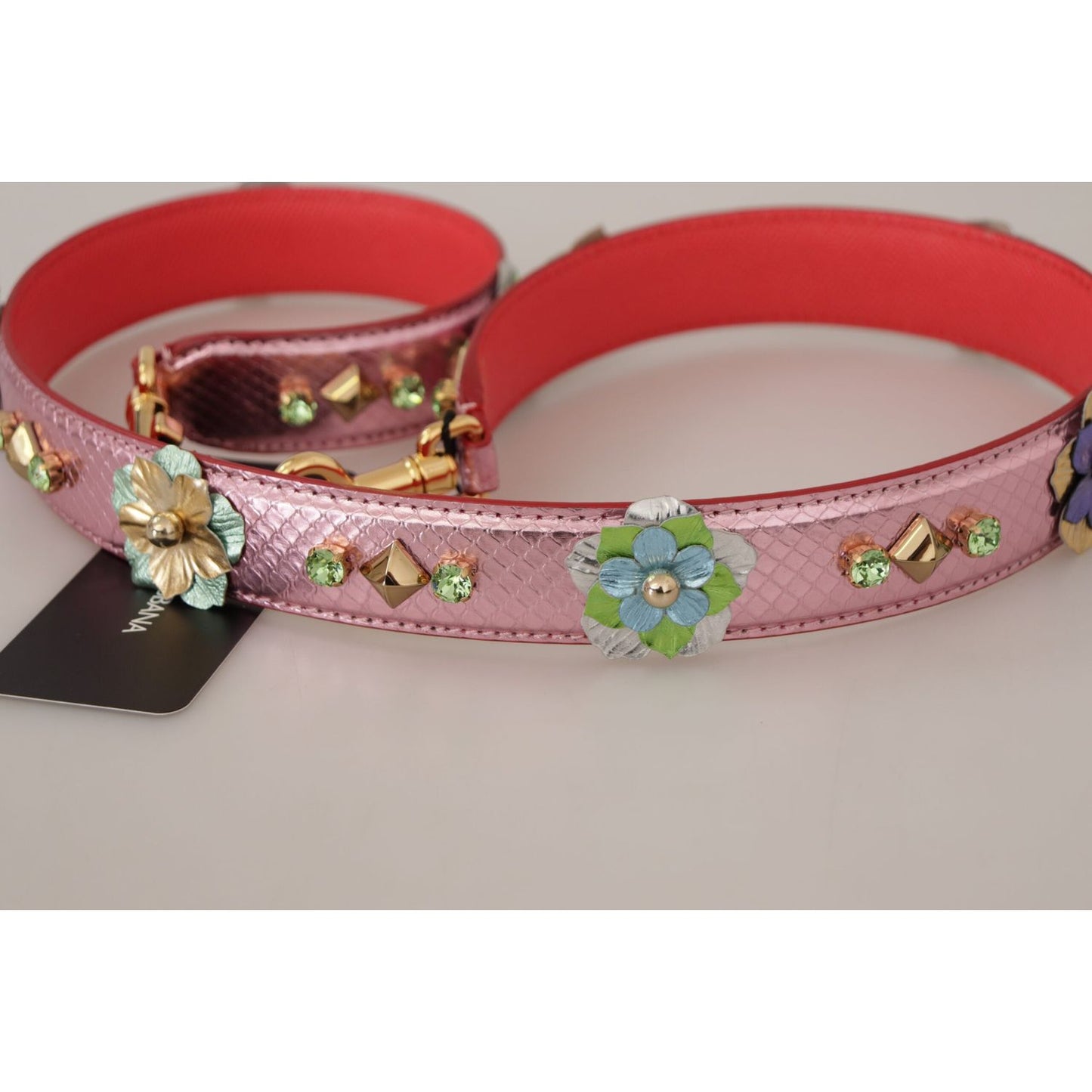 Dolce & Gabbana Elegant Metallic Pink Leather Shoulder Strap Dolce & Gabbana Dark Gray
