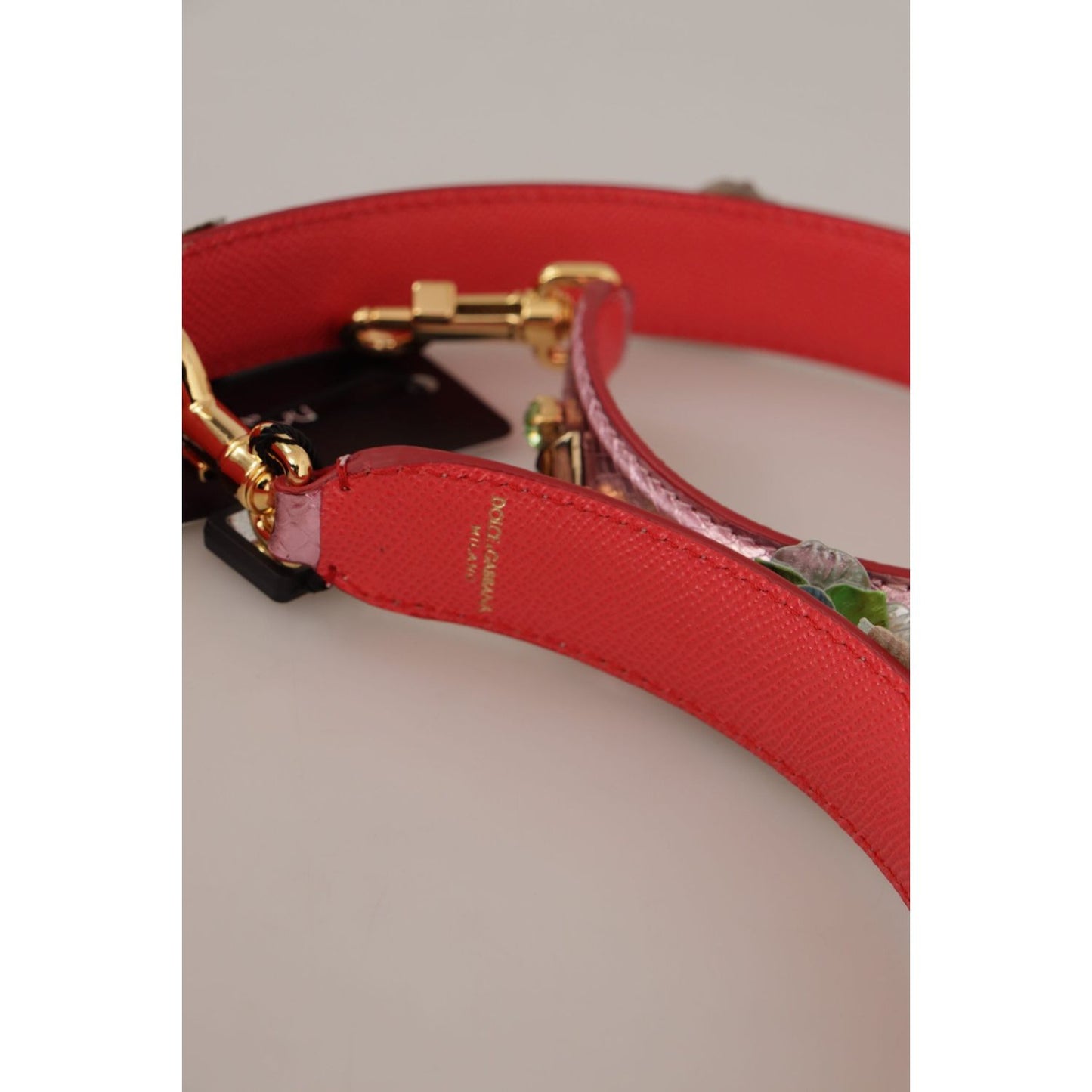 Dolce & Gabbana Elegant Metallic Pink Leather Shoulder Strap Dolce & Gabbana Dark Gray