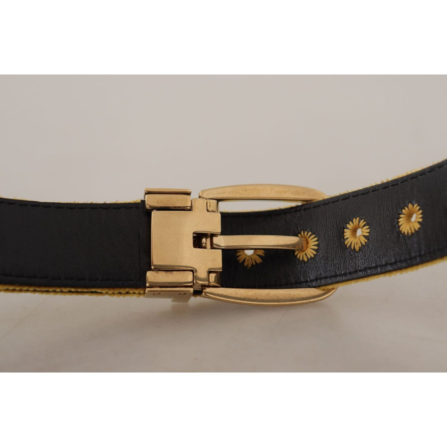 Dolce & Gabbana Elegant Velvet Gold Buckle Women's Belt Dolce & Gabbana Dark Gray