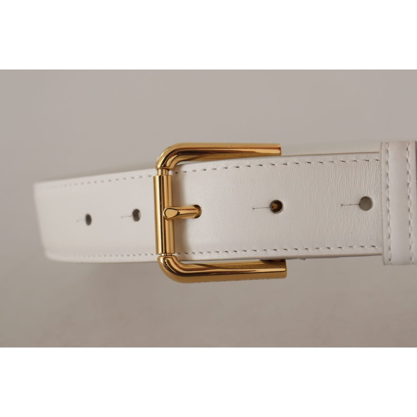 Dolce & Gabbana Chic White Leather Belt with Gold Engraved Buckle Dolce & Gabbana Dark Gray