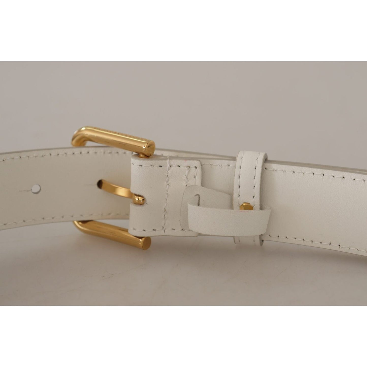Dolce & Gabbana Chic White Leather Belt with Gold Engraved Buckle Dolce & Gabbana Dark Gray