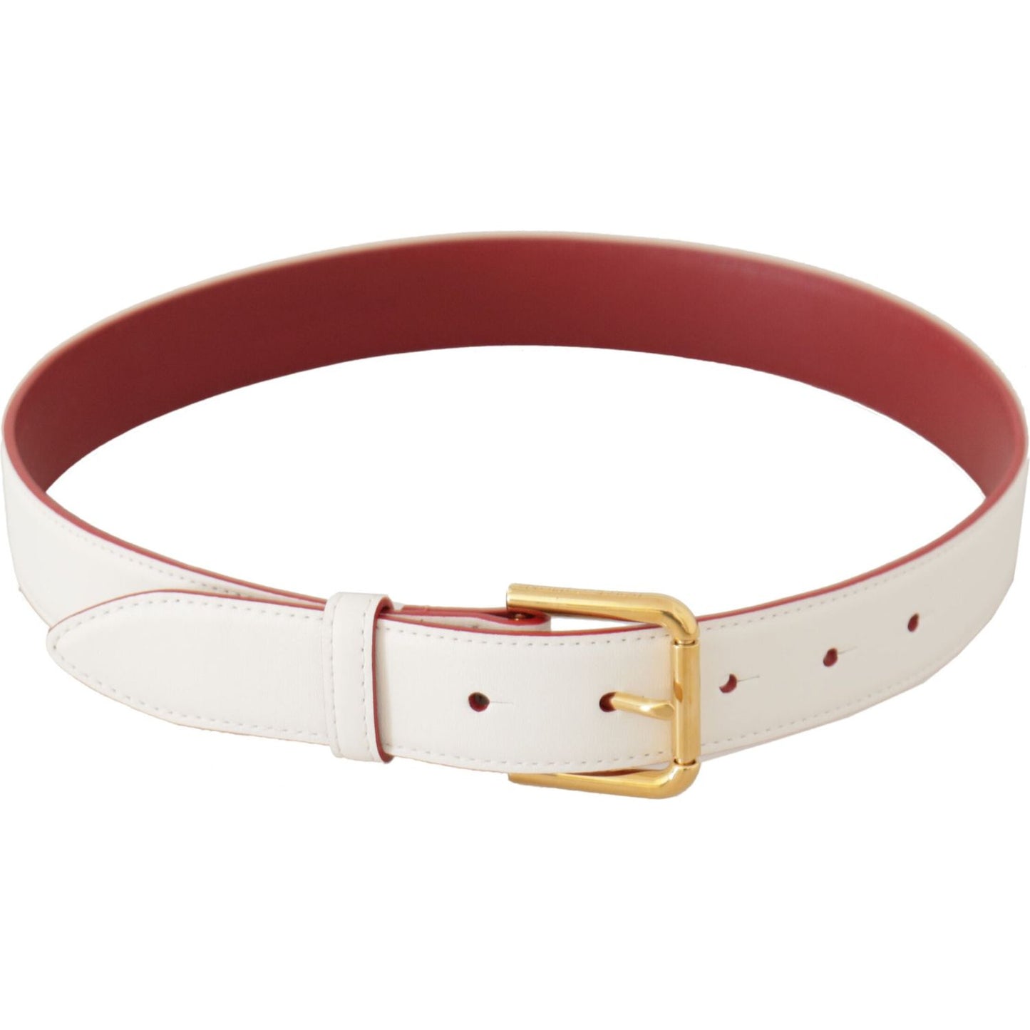 Dolce & Gabbana Elegant White Leather Belt with Engraved Buckle Dolce & Gabbana Light Gray