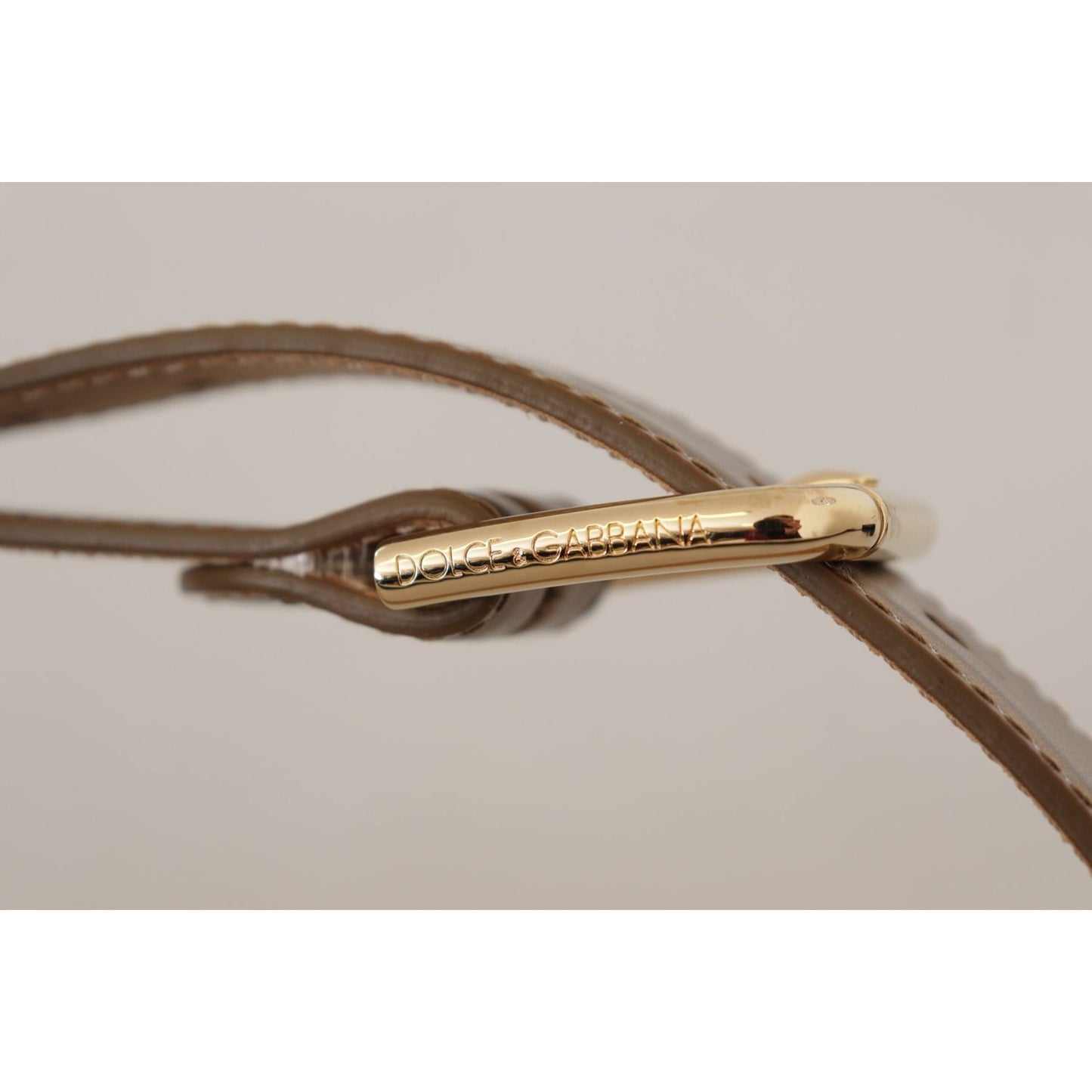 Dolce & Gabbana Bronze Leather Belt with Gold-Toned Buckle Dolce & Gabbana Gray