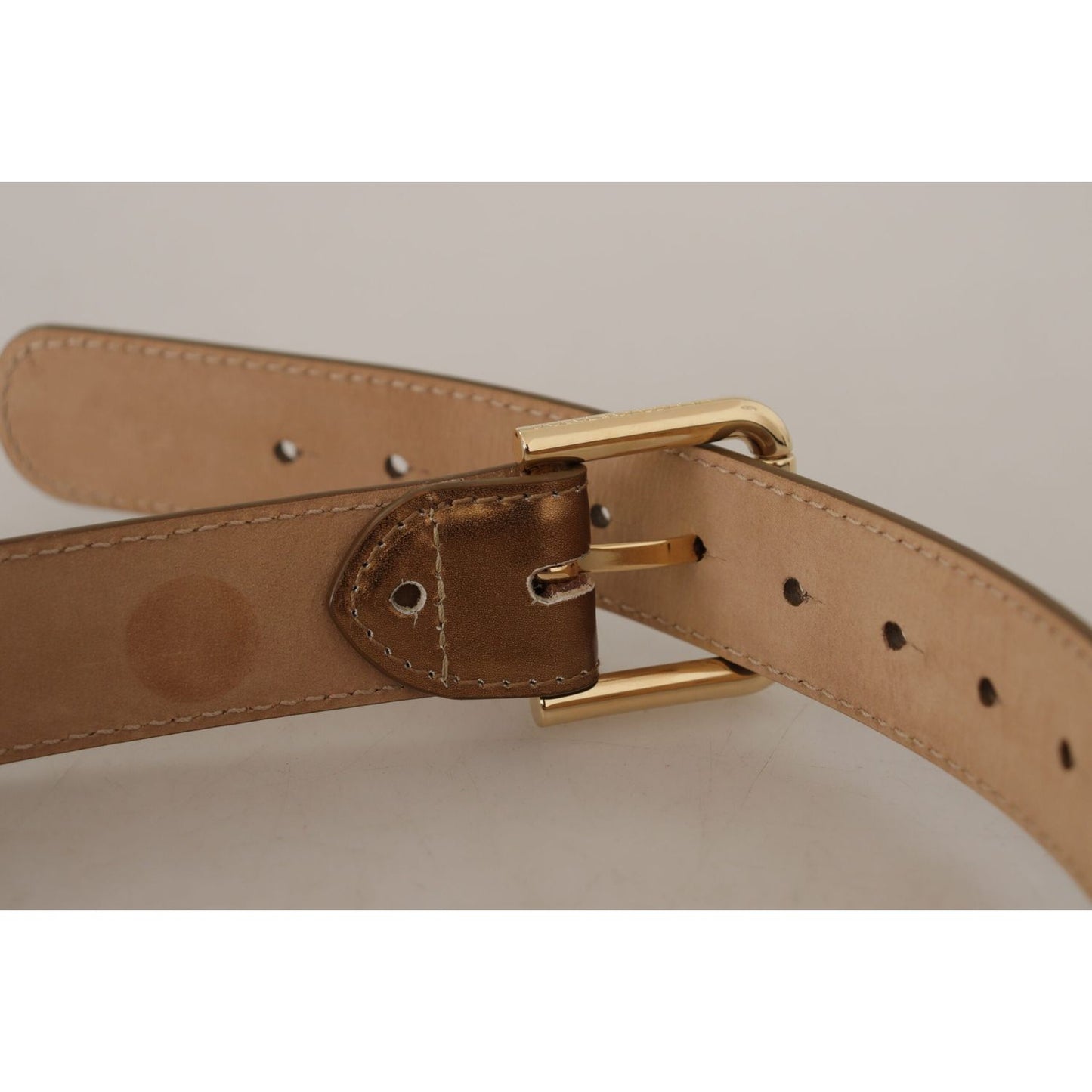 Dolce & Gabbana Bronze Leather Belt with Gold-Toned Buckle Dolce & Gabbana Rosy Brown