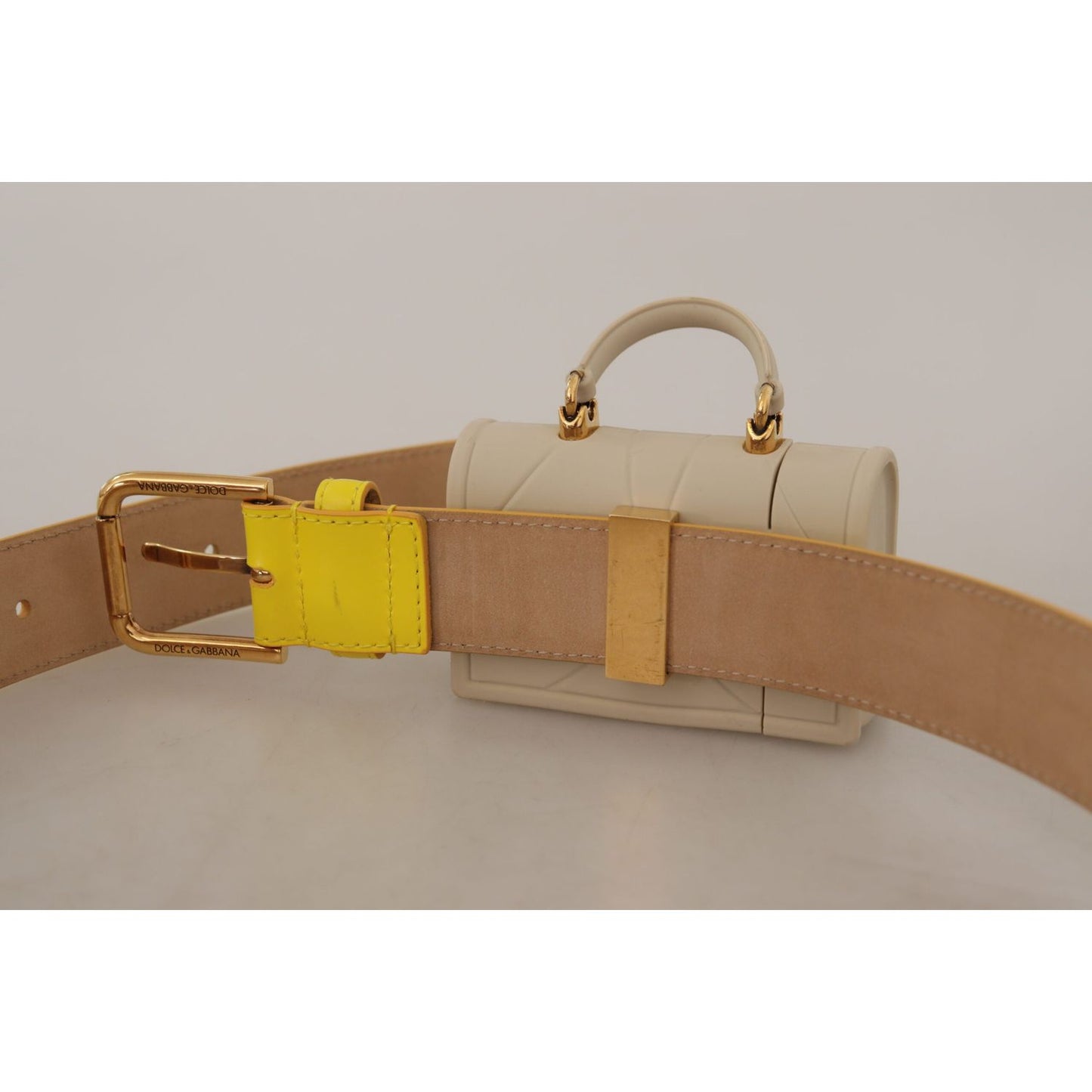 Dolce & Gabbana Chic Yellow Leather Belt with Headphone Case Dolce & Gabbana Rosy Brown