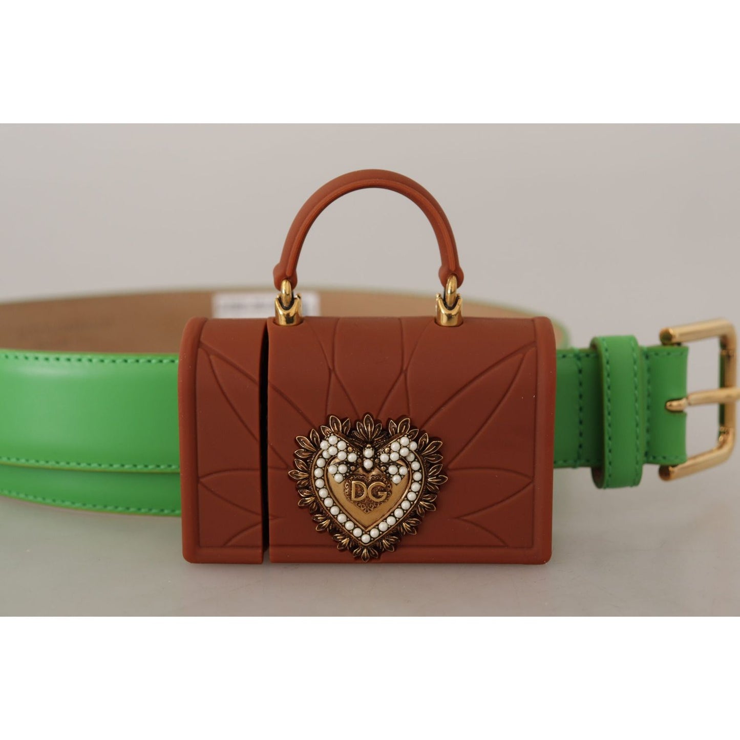 Dolce & Gabbana Chic Emerald Leather Belt with Engraved Buckle Dolce & Gabbana Dark Gray