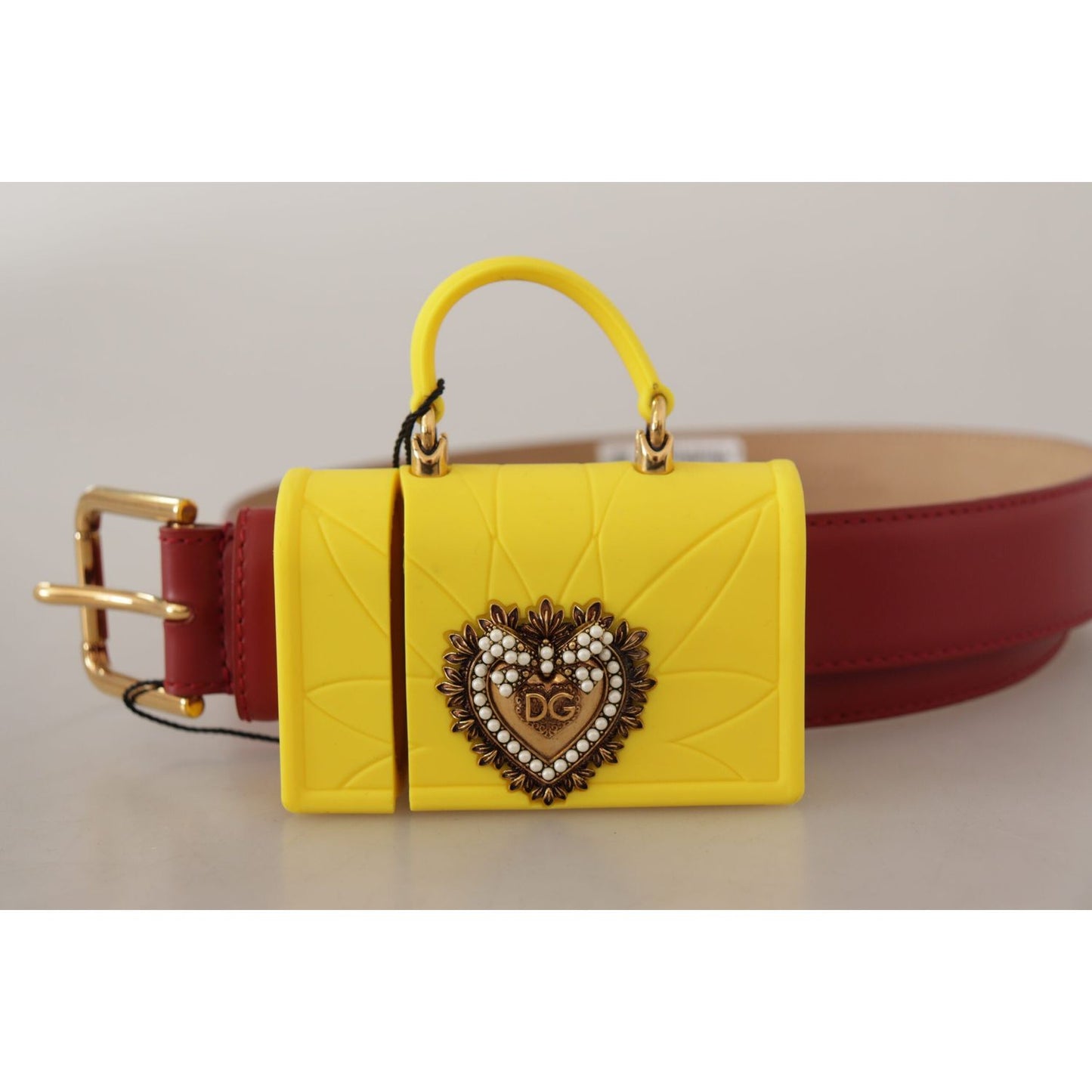 Dolce & Gabbana Elegant Red Leather Engraved Buckle Belt Dolce & Gabbana Gray