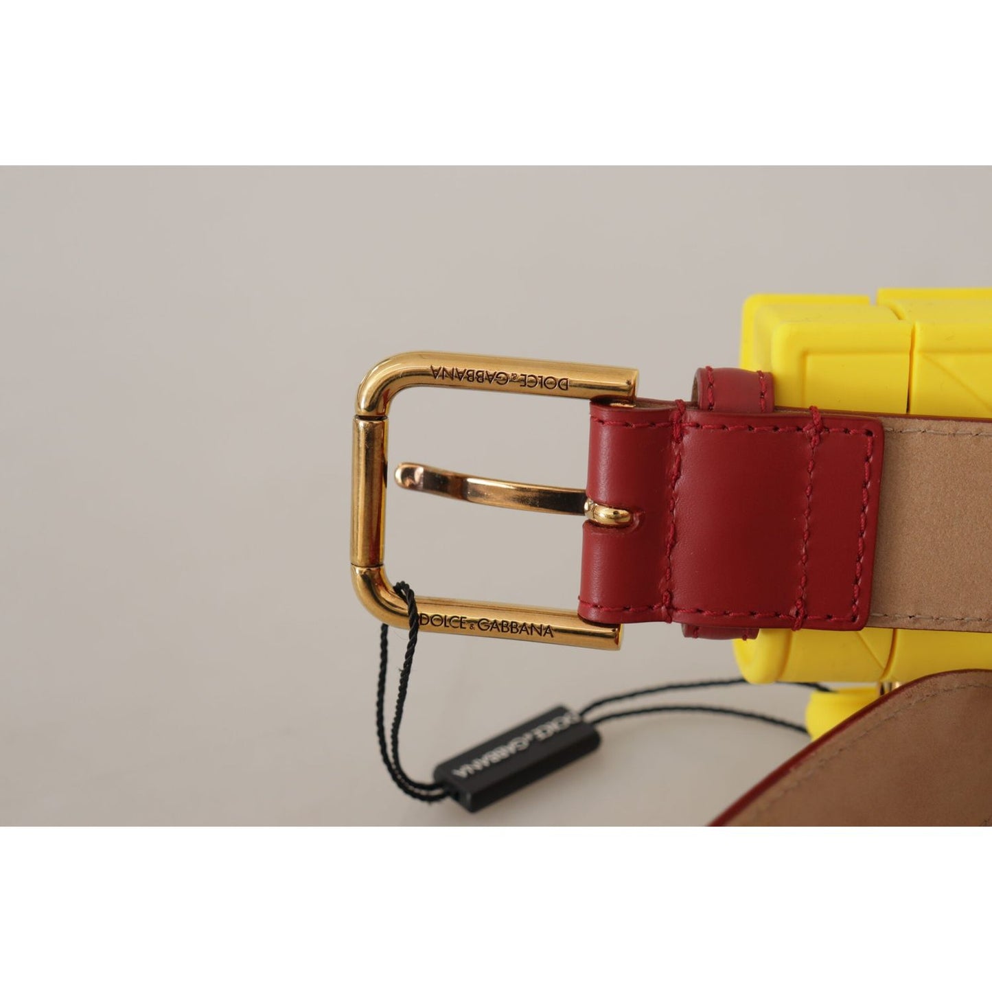 Dolce & Gabbana Elegant Red Leather Engraved Buckle Belt Dolce & Gabbana Gray