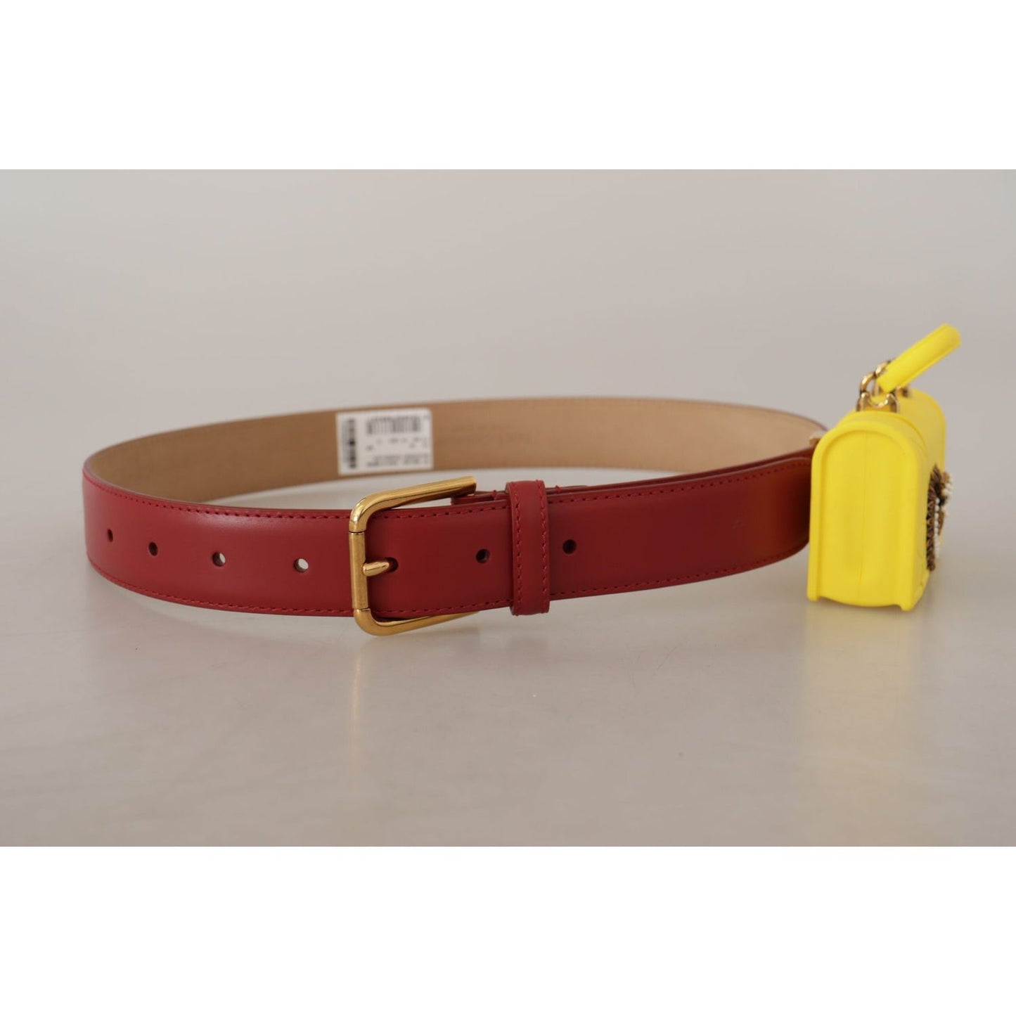 Dolce & Gabbana Elegant Red Leather Engraved Buckle Belt Dolce & Gabbana Dark Gray