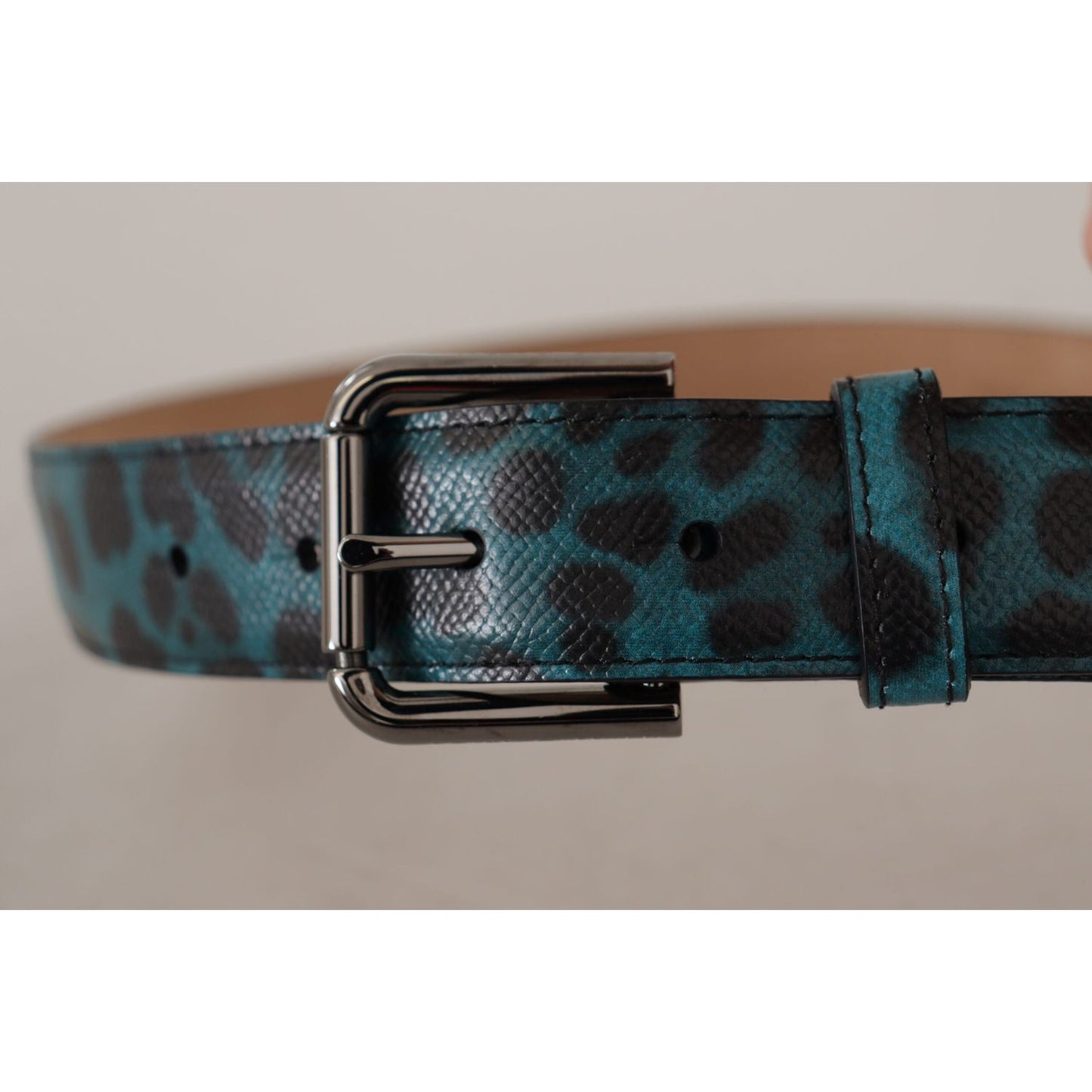 Dolce & Gabbana Engraved Logo Leather Belt in Blue Green Dolce & Gabbana Dark Gray